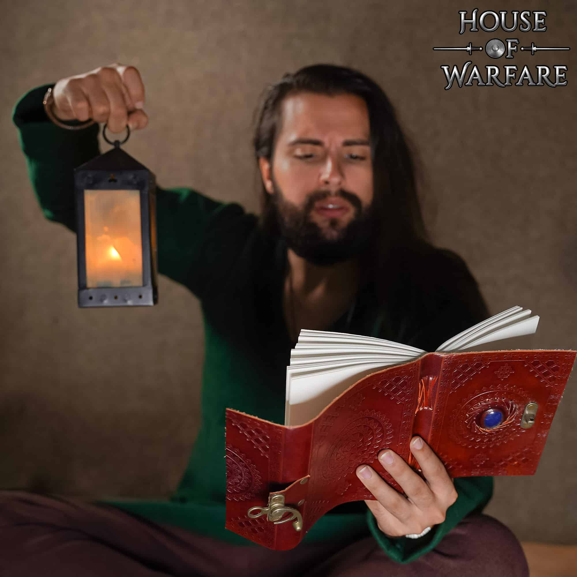 Diario Medieval de Cuero Grabado con Piedra Azul - Diario Artesanal con Cerradura de Latón - Imagen 11