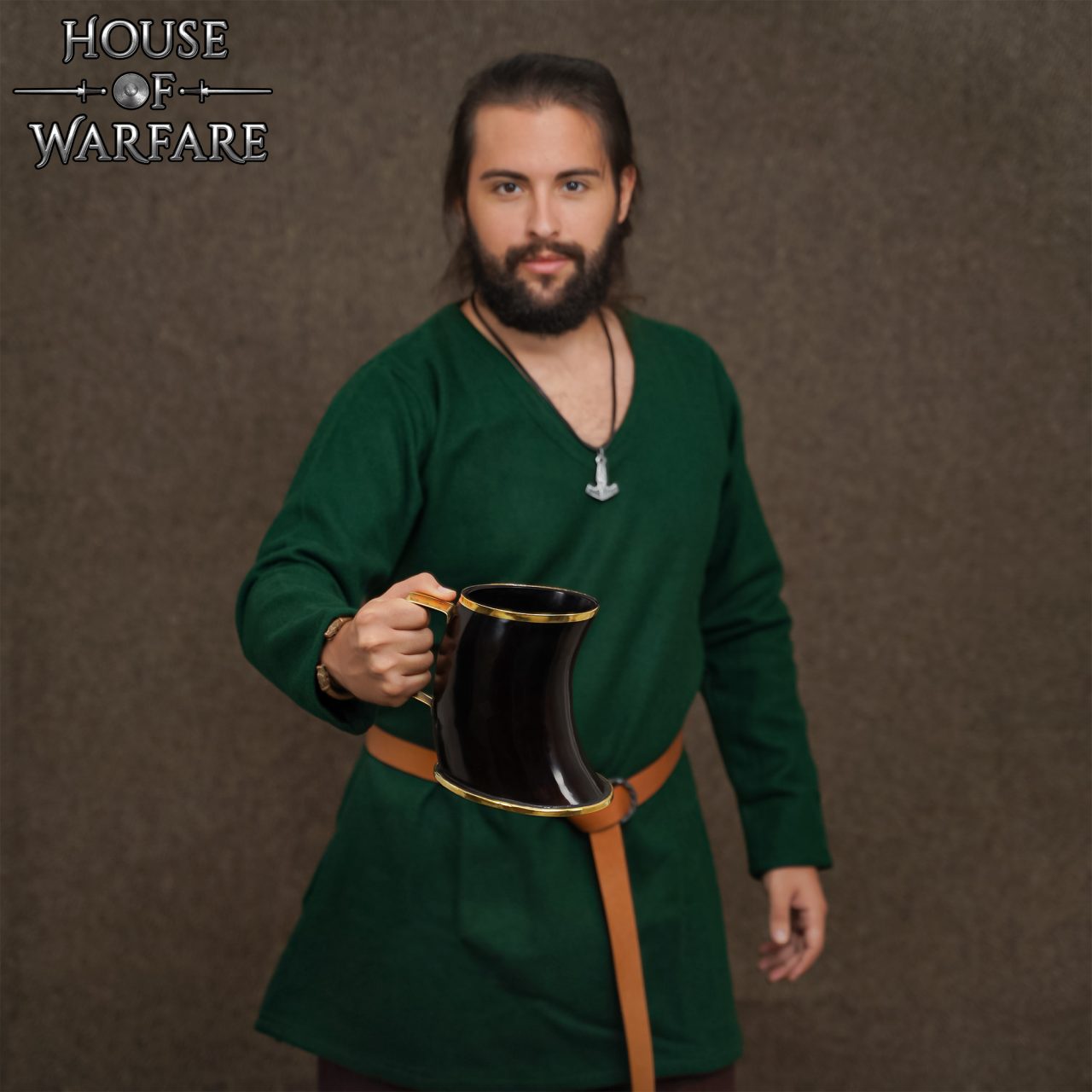 Jarra de Cuerno de Buey Estilo Vikingo con Borde de Latón Hecha a Mano - Imagen 2