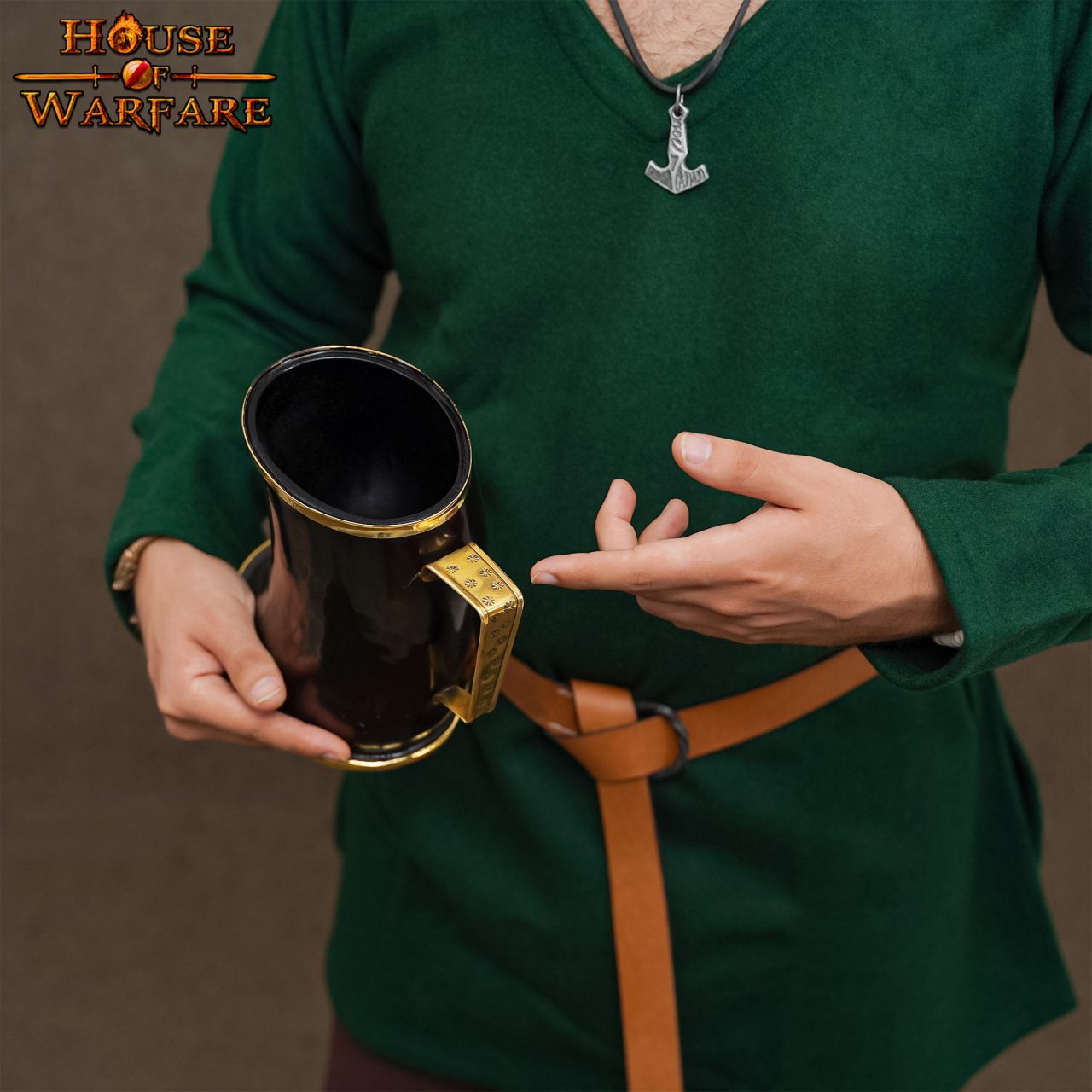 Jarra de Cuerno de Buey Estilo Vikingo con Borde de Latón Hecha a Mano - Imagen 12