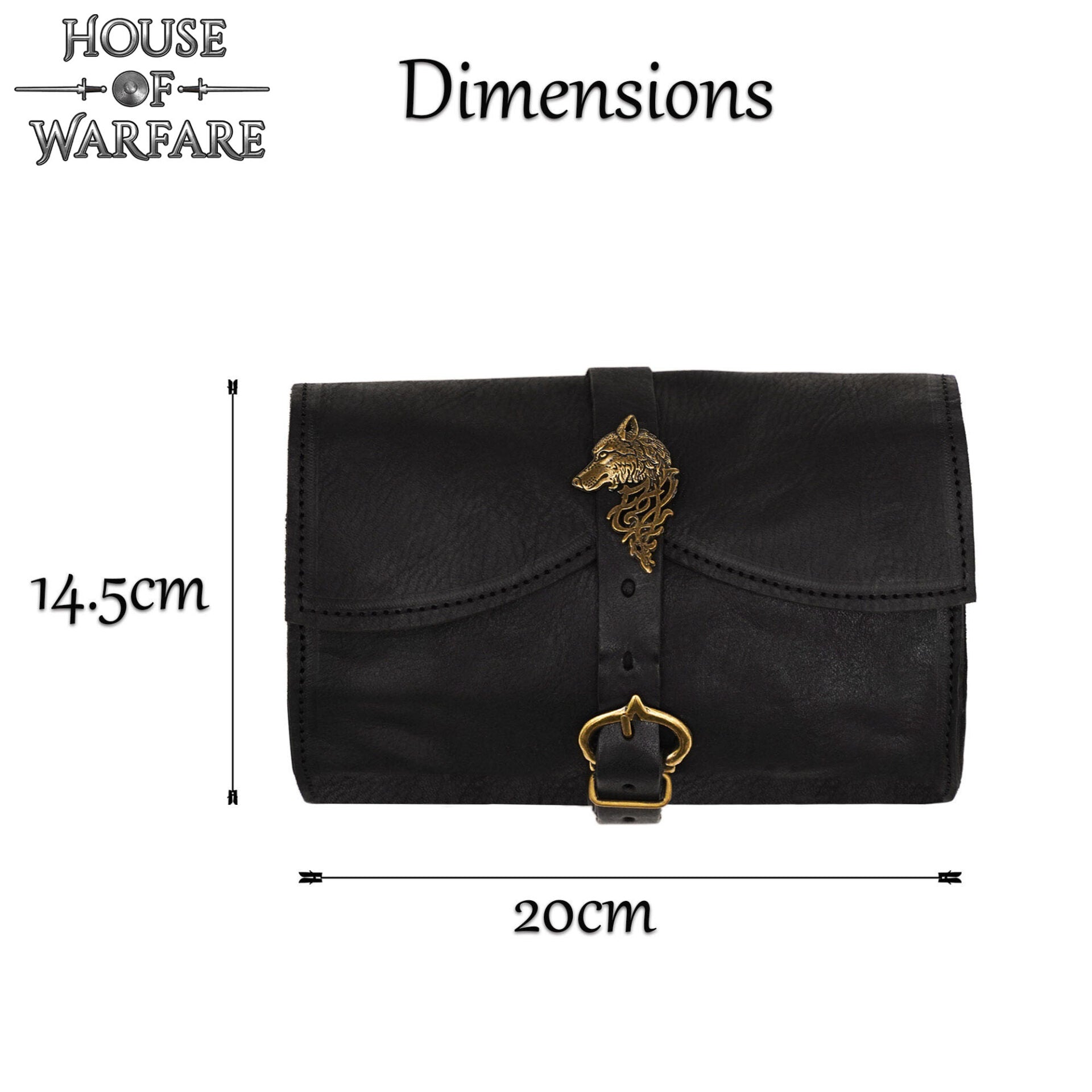 Riñonera Medieval de Cuero con Emblema de Lobo de Latón - Imagen 3