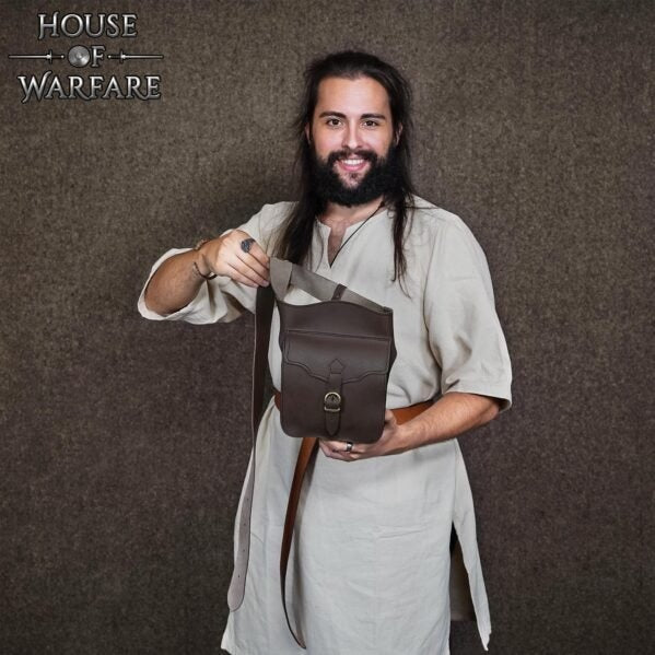 Riñonera Medieval de Cuero con Cierre de Hebilla de Latón - Diseño de Panel Ancho de Cintura - Imagen 1