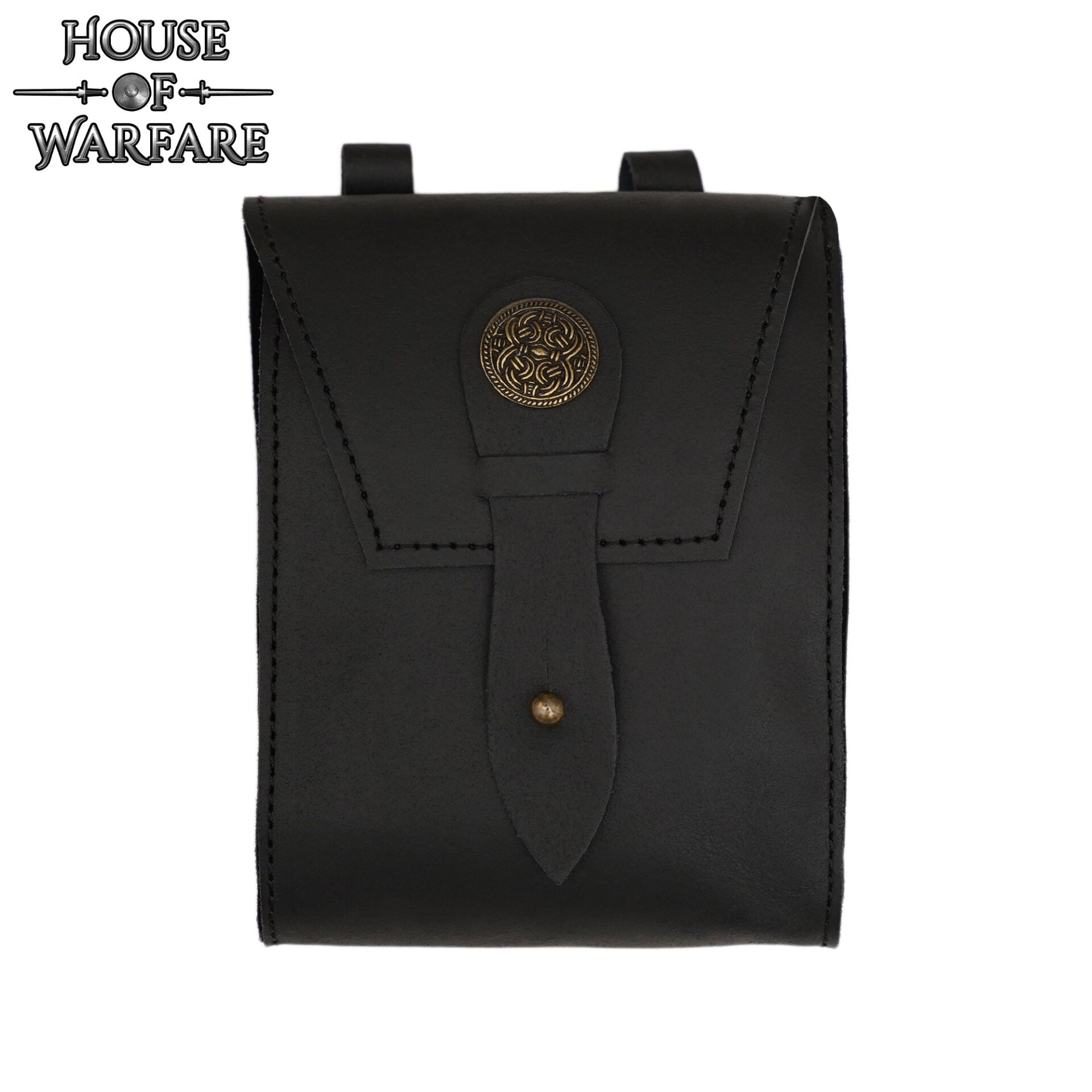 Riñonera Medieval de Cuero con Botón de Latón - Riñonera Negra para Larp y Kit Renacentista - Imagen 6