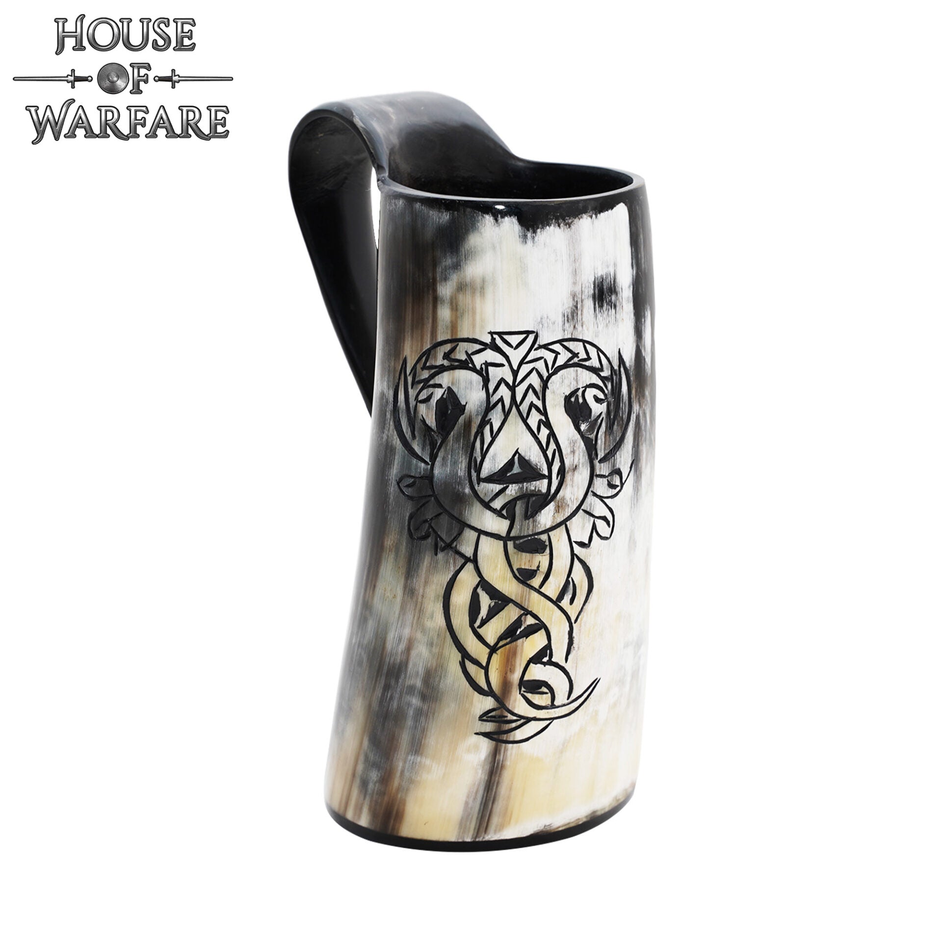 Jarra Medieval de Cuerno con Motivos de Serpiente Tallados a Mano - Imagen 2