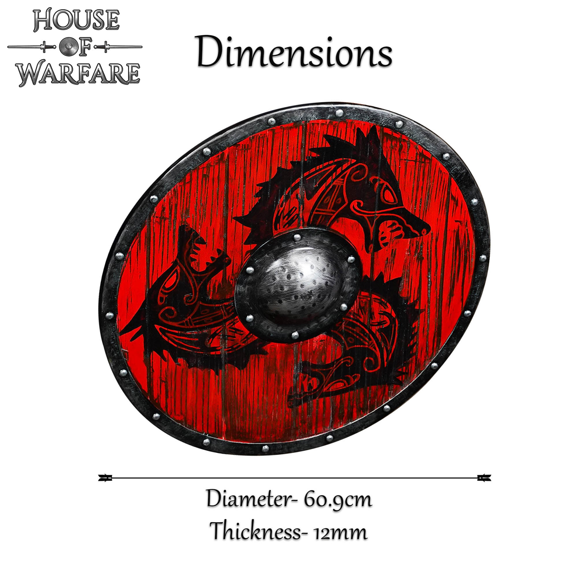 Escudo de Madera Artesanal Fenrir con Jefe de Escudo de Acero de 1,5 Mm - Imagen 4