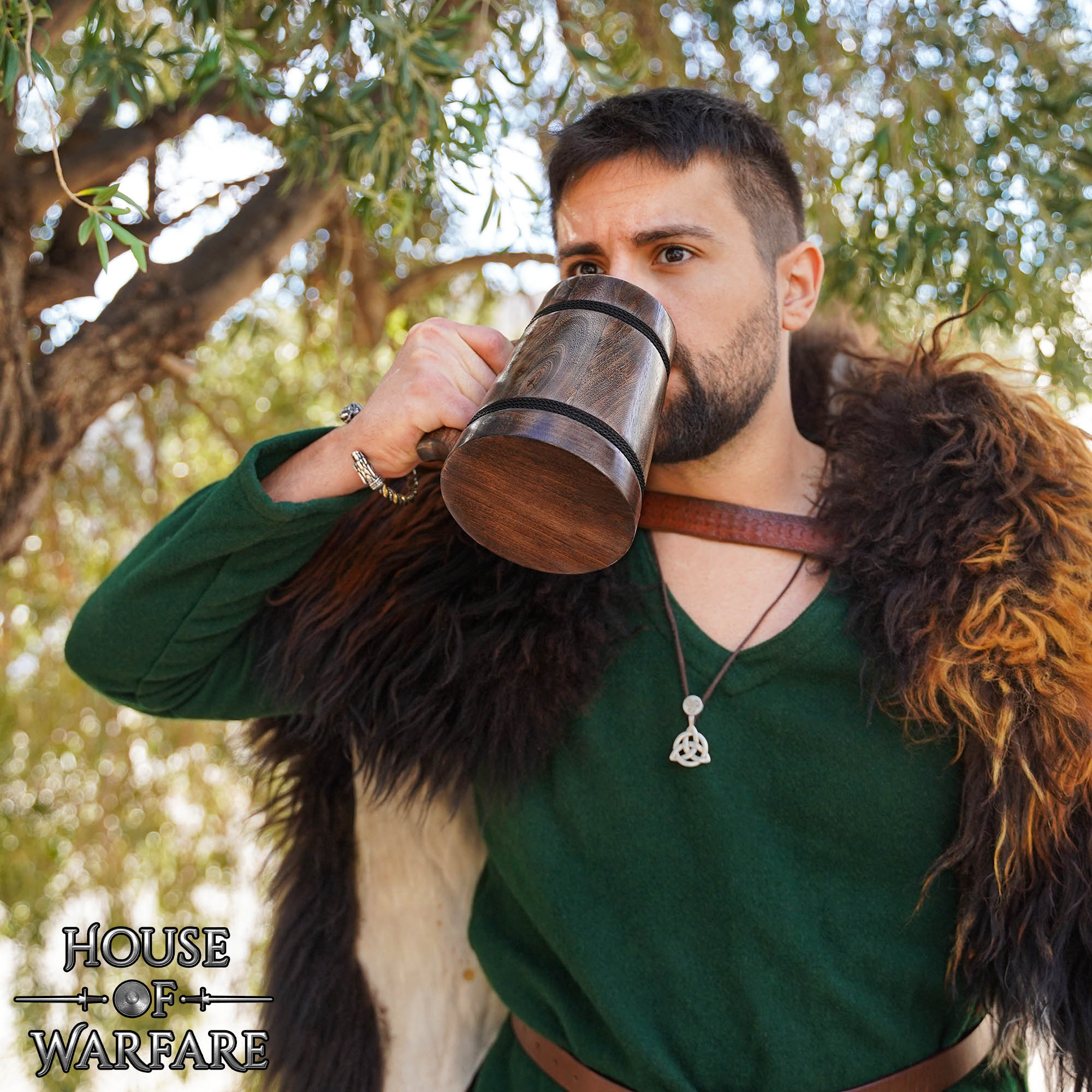 Jarra Vikinga de Madera con Revestimiento de Acero Inoxidable - Acabado Pulido - Imagen 11