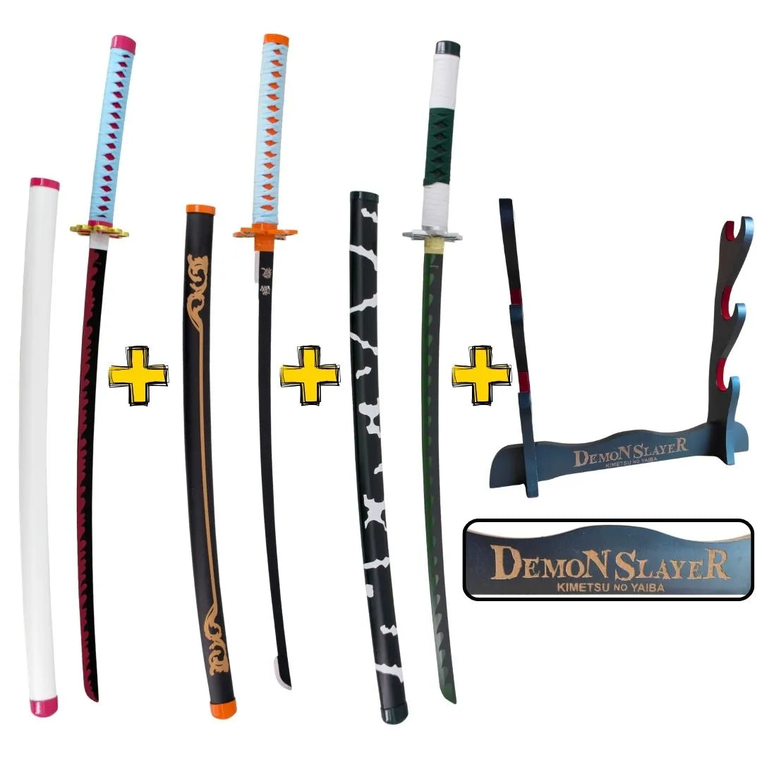 Pack Almas de Acero con 3 Katanas de Acero Kimetsu No Yaiba y Expositor