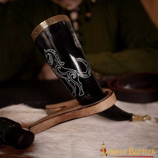 Cuerno Medieval para Beber 300-350 Ml con Accesorios de Latón Macizo Puro Cuerno de Buey Auténtico - Imagen 10