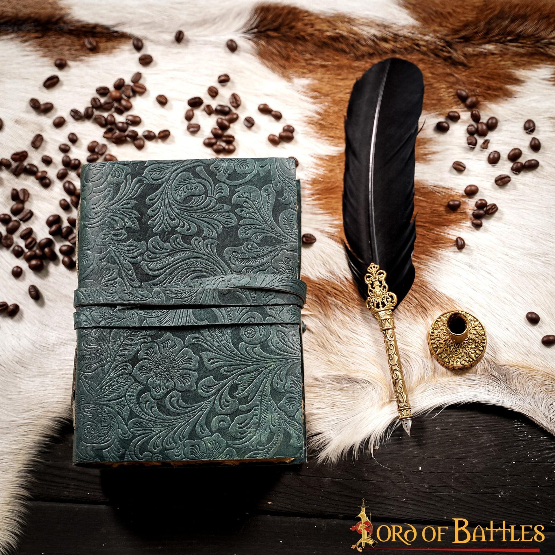 Diario Medieval de Cuero con Papel Antiguo -verde - Diario Hecho a Mano - Imagen 21