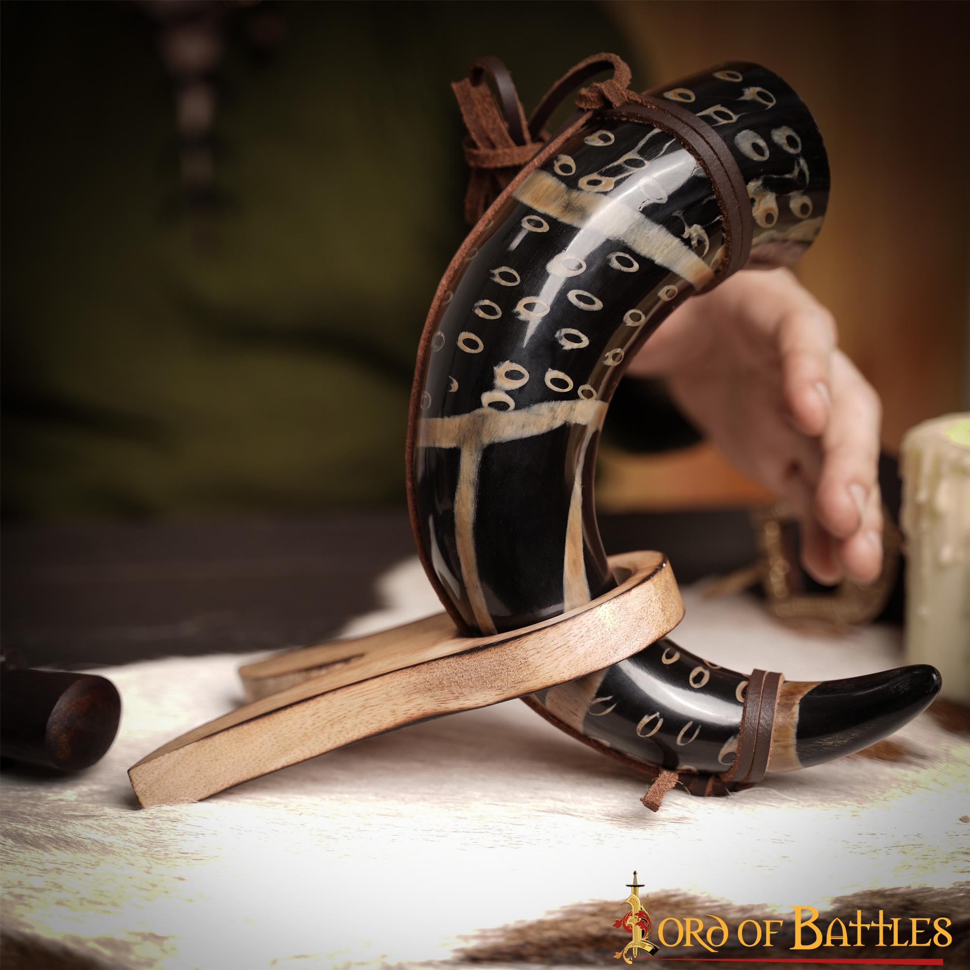 Cuerno Medieval para Beber 400 - 500 Ml con Cuerda de Cuero Hecho a Mano Verdadero Cuerno de Buey - Imagen 6