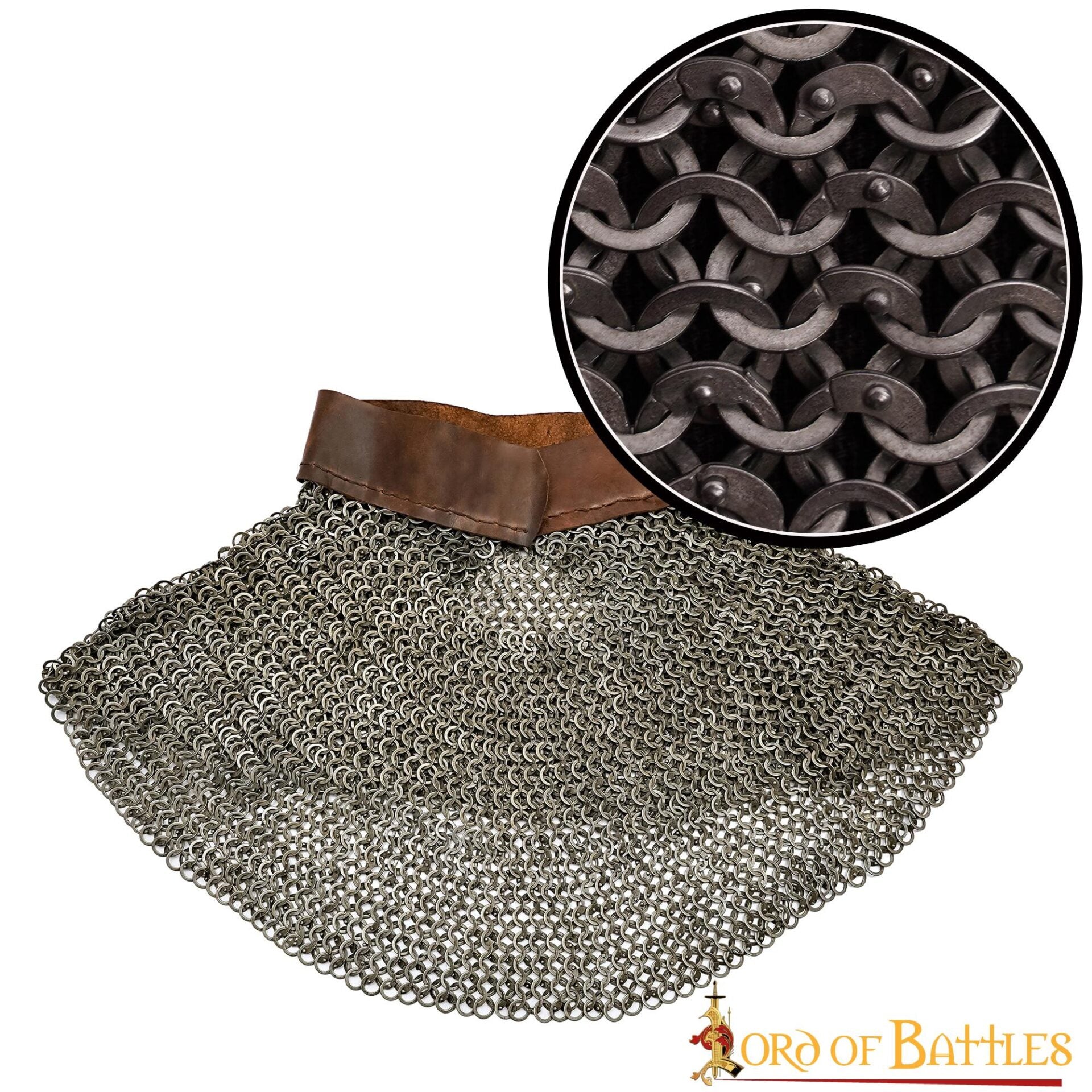 Cota de Malla Medieval Aventail - Anillo Plano Remachado de 6mm con Anillos Sólidos Planos Alternados - Acero Dulce Calibre 18, Natural - Ideal para Larp, Cosplay y Disfraces de Cine - Imagen 1