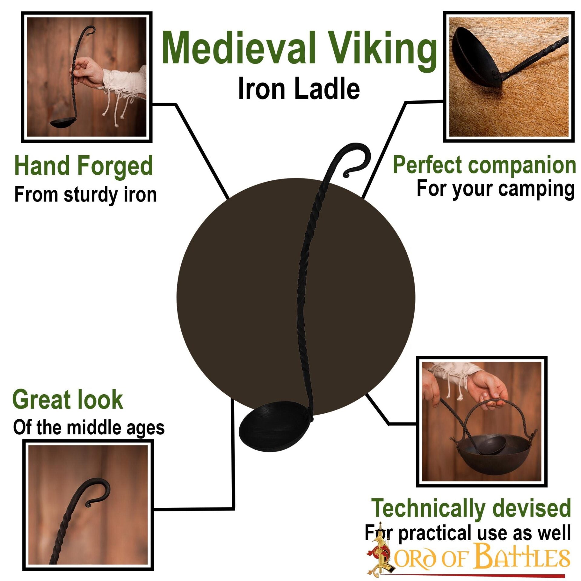 Cazo de Hierro Medieval Vikingo Forjado a Mano Equipo de Campamento Funcional - Imagen 4