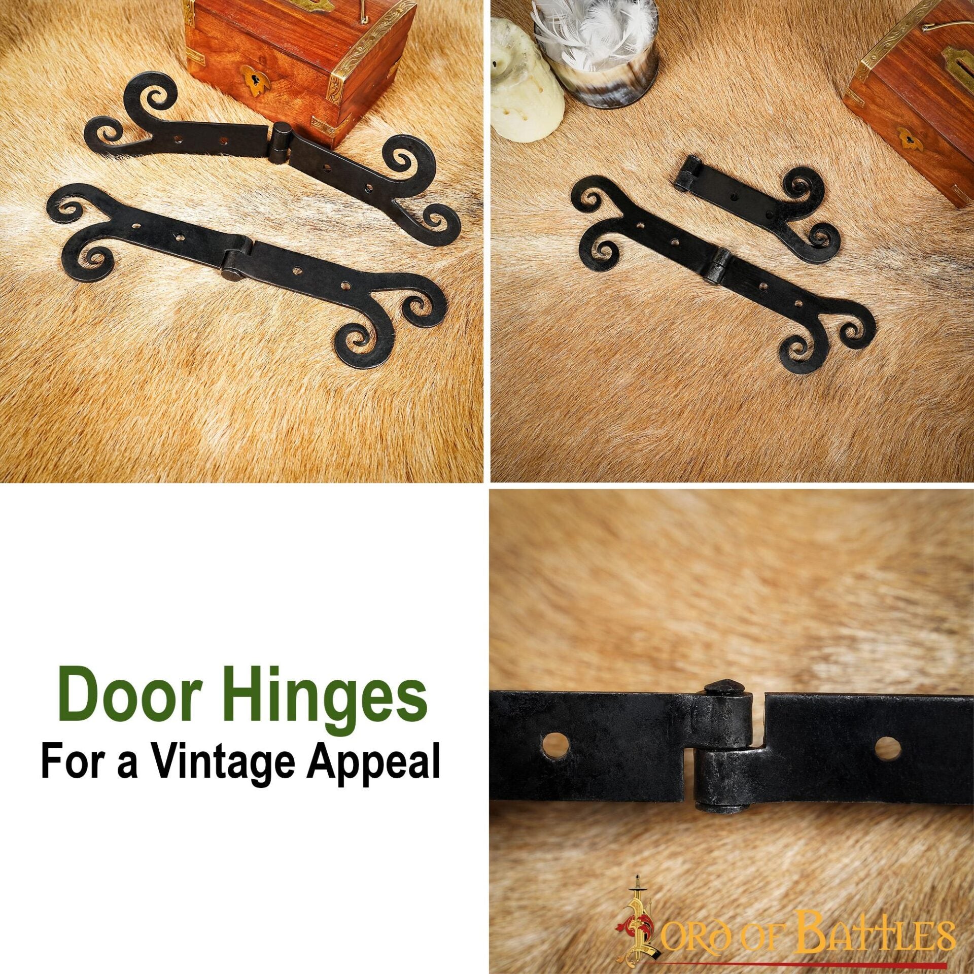 Bisagras de Puerta Vintage - Juego de 2 Bisagras de Marquetería Rústica Forjadas a Mano - Imagen 4