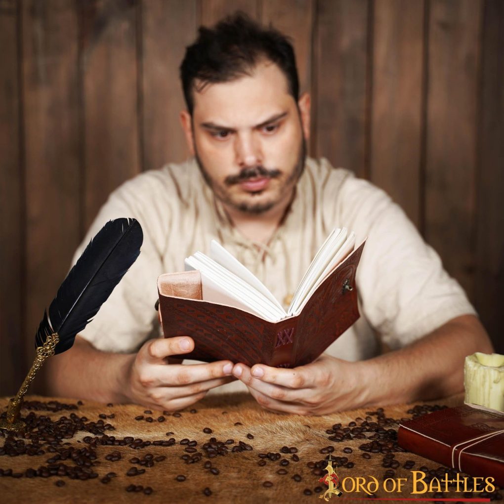 Diario Medieval de Cuero "el Árbol de la Vida" - Diario Artesanal con Cerradura de Latón - Imagen 11