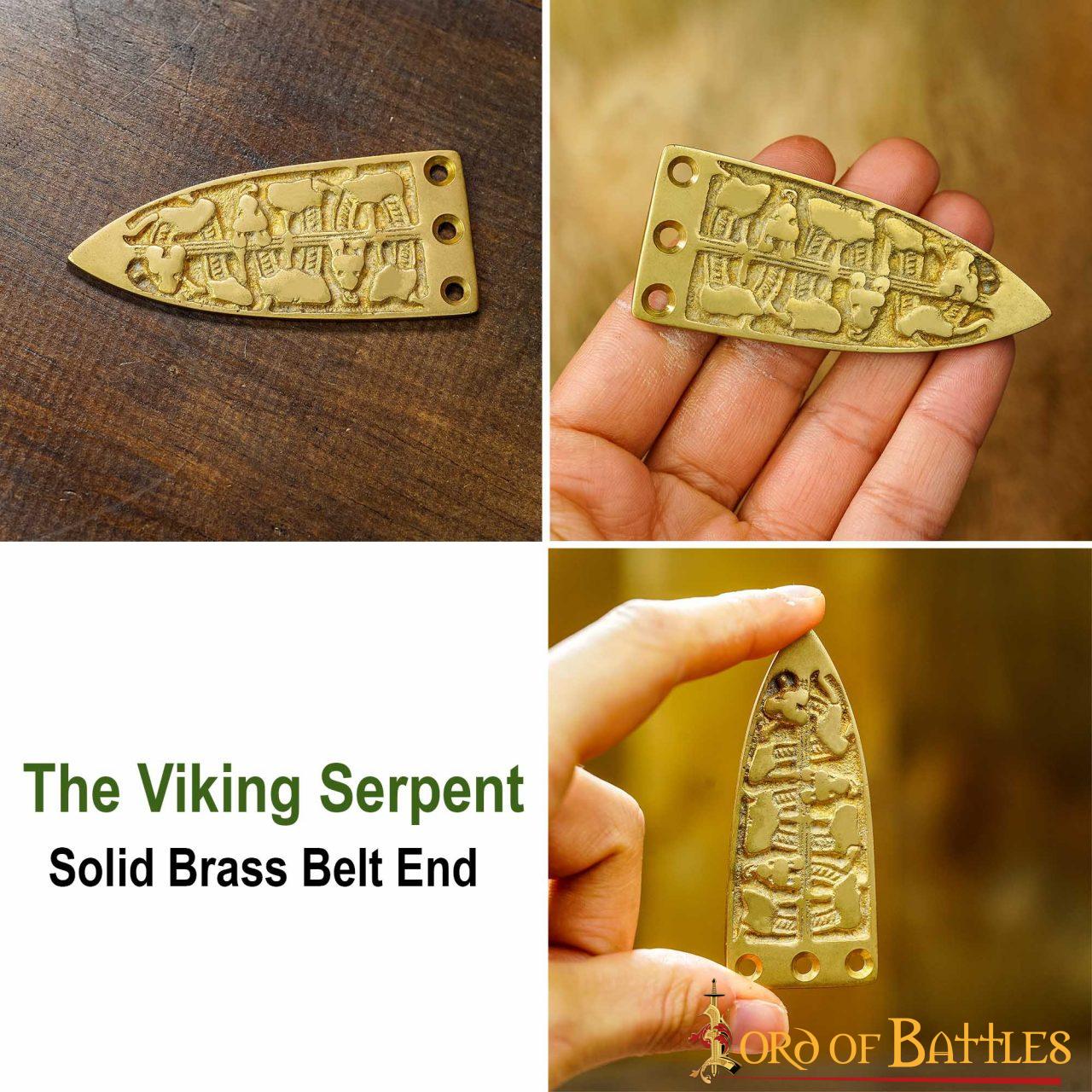 Serpiente Vikinga Grabada Cinturón Medieval Chape Puro Latón Macizo Accesorio - Imagen 4