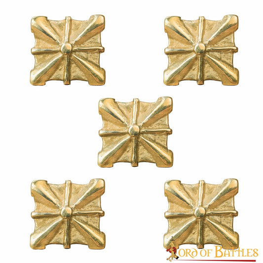 Monturas Medievales de Latón Macizo Puro, Herrajes Decorativos para Uso en Cuero| Juego de 5, 2cm - Imagen 10