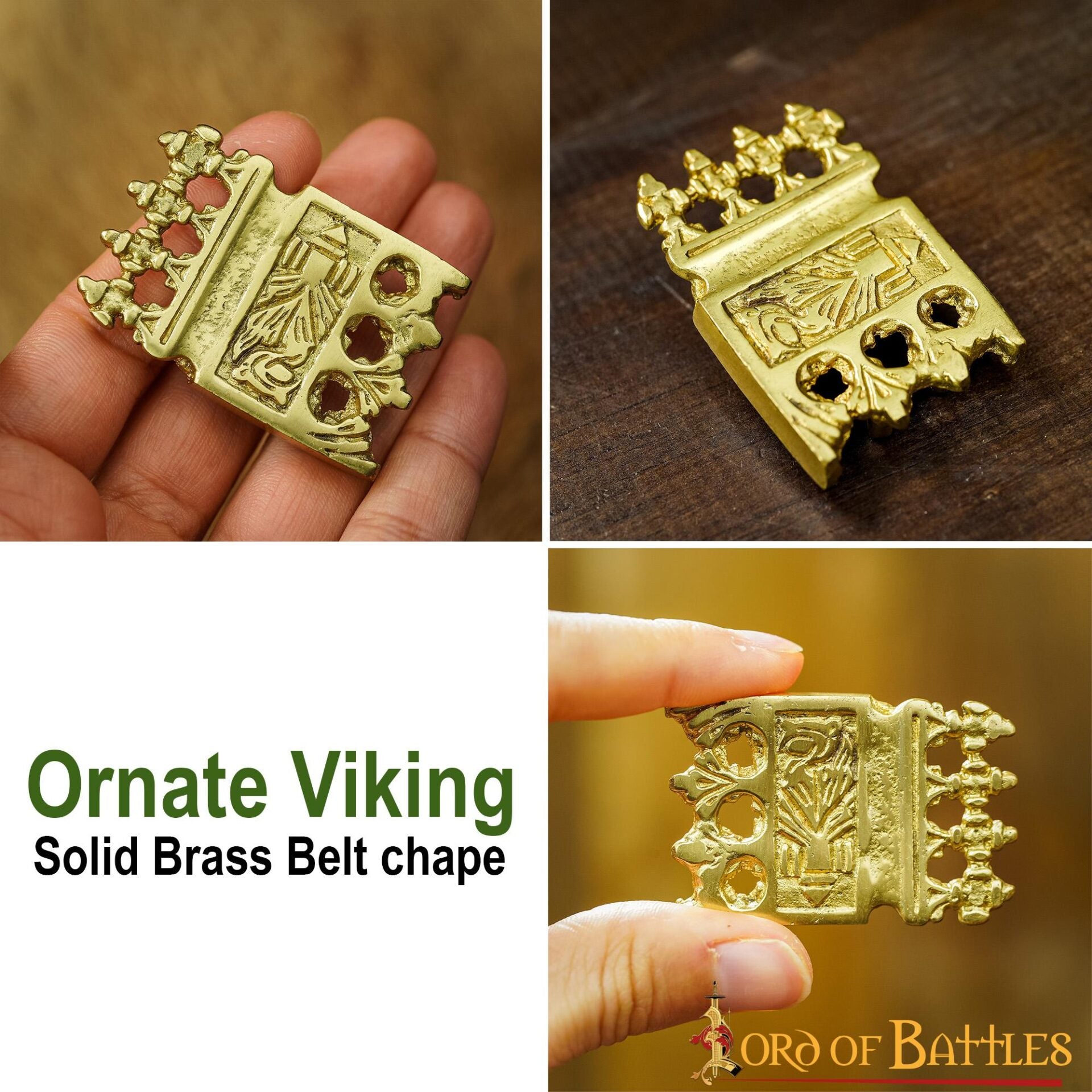 Viking Belt Chape - Punta de Latón Ornamentada para Cinturón - Imagen 4