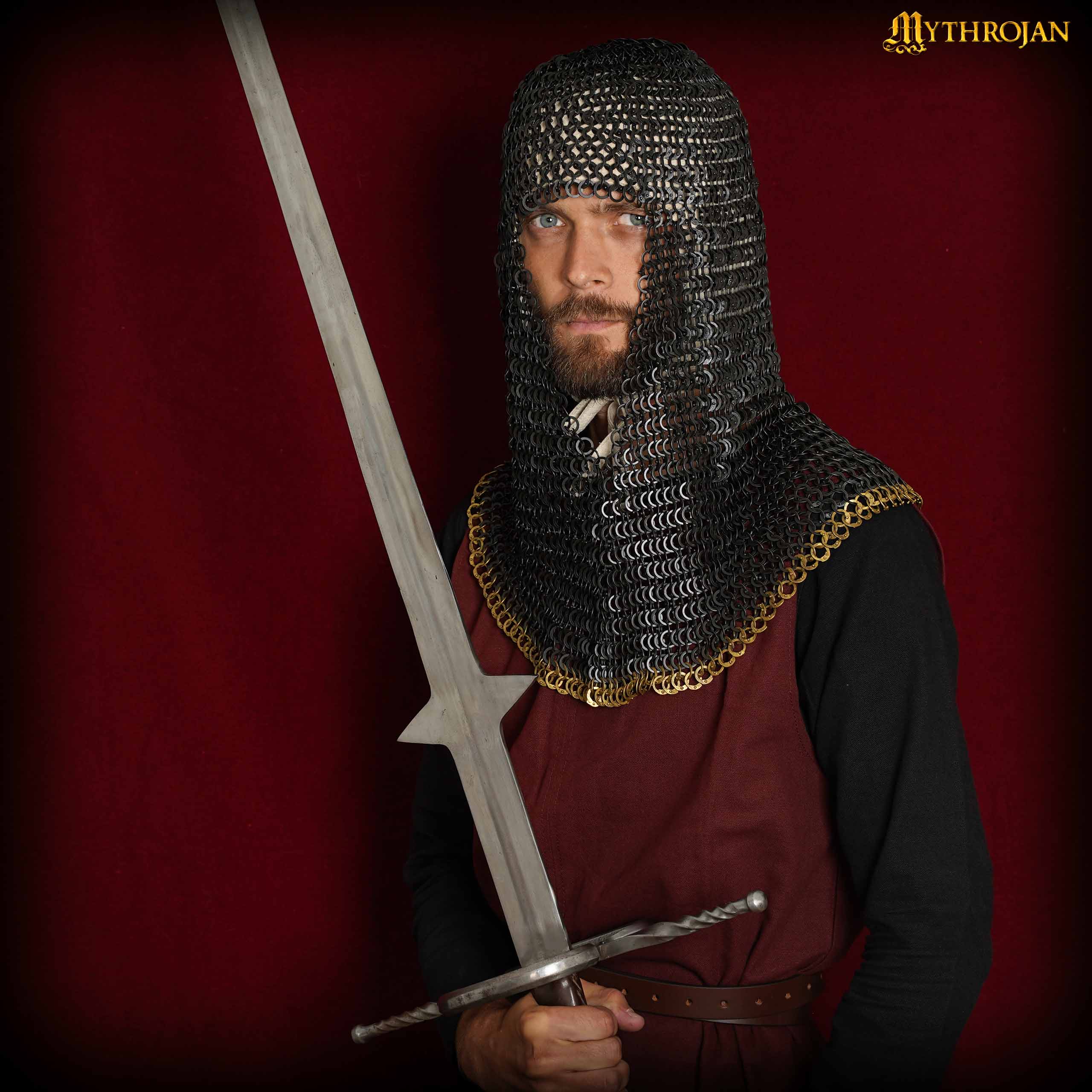 Cota de Malla Medieval 9mm 18g Anillo Plano Remache Redondo Ennegrecido con Adornos de Latón - Imagen 2