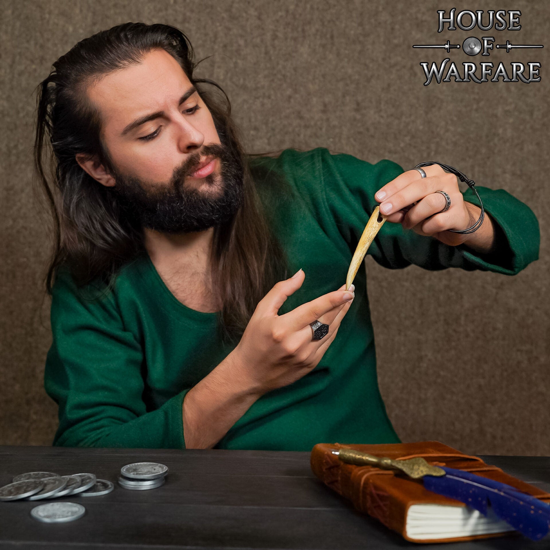 Collar Colgante Cuerno Vikingo con Cordón de Cuero Ajustable - 4" Cuerno Natural Pulido - Imagen 5