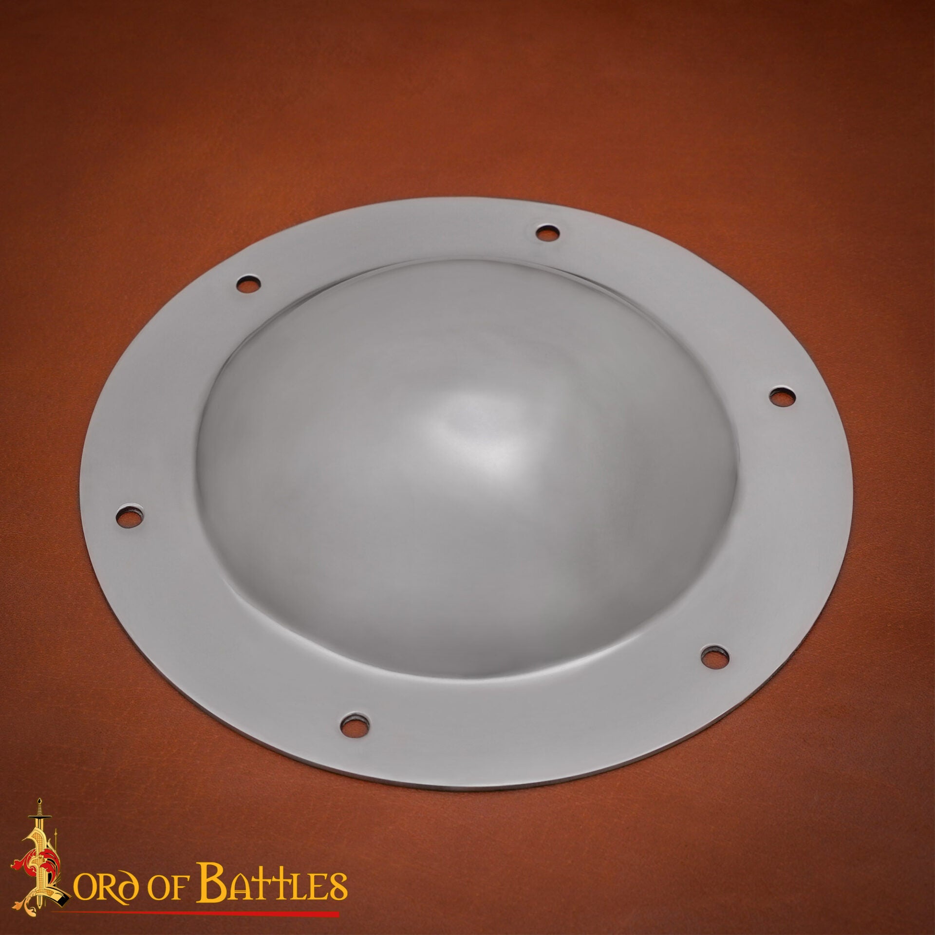 Escudo de Acero Pulido Medio Jefe Umbo - 14 Calibre Centro de Cúpula Hecha a Mano con Remaches - Imagen 9