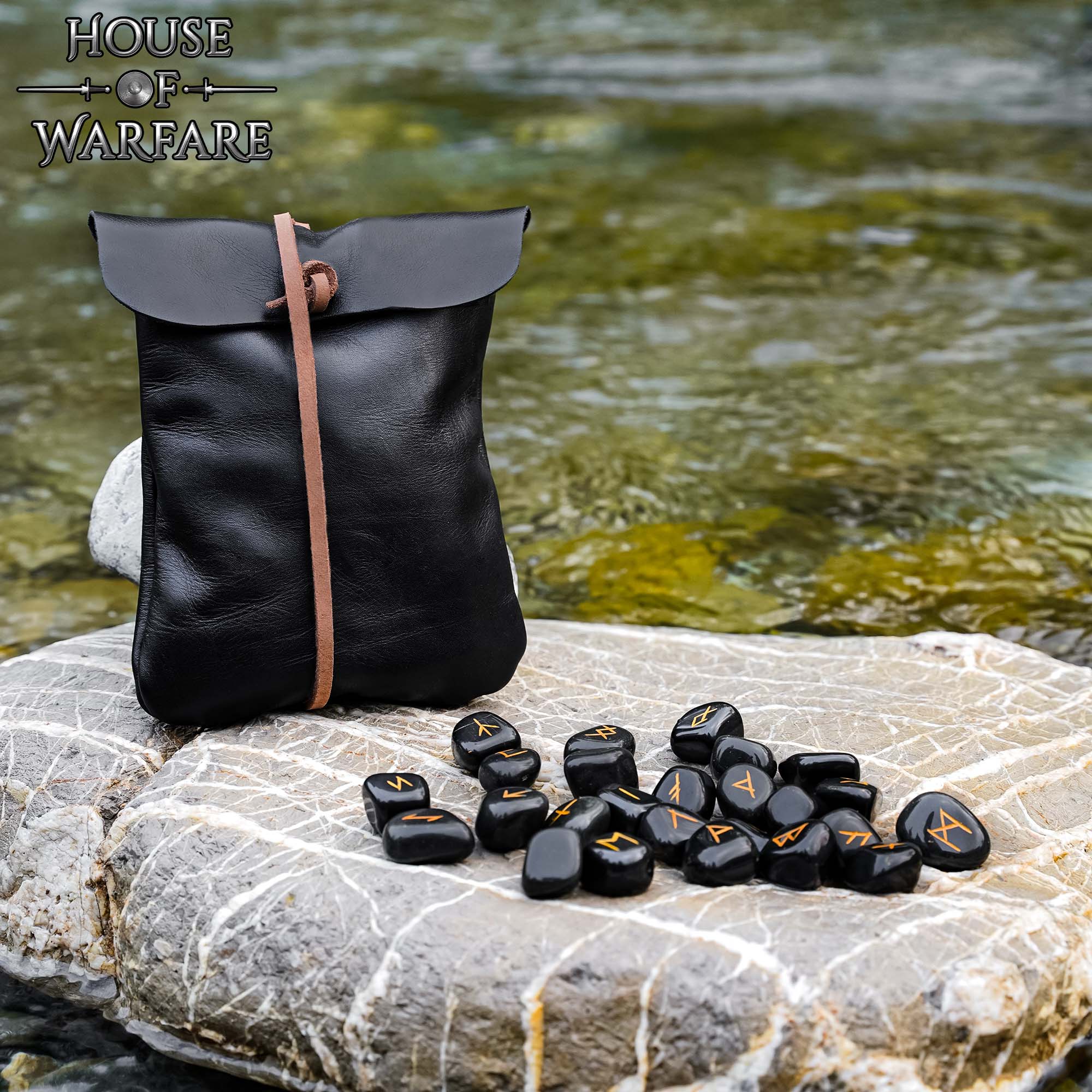 Juego de Piedras Rúnicas Vikingas con Estuche de Cuero Negro - Adivinación y Estrategia Nórdica - Imagen 5