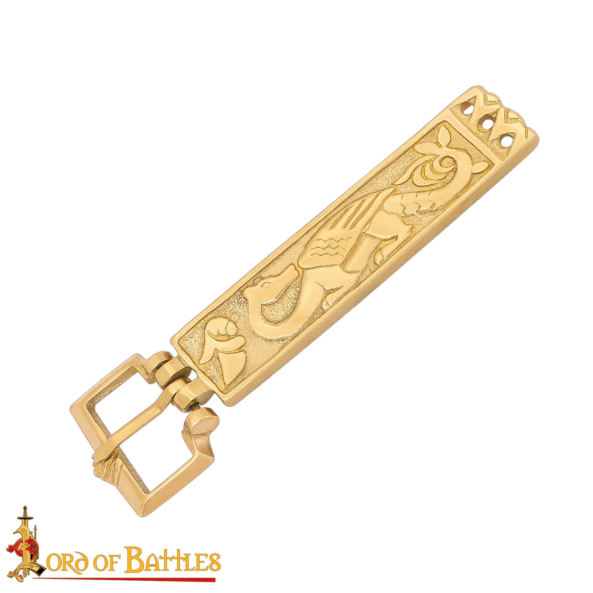 Hebilla de Cinturón Vikinga de Latón Macizo con Forma de Dragón - Diseño Nórdico Grabado - Imagen 4