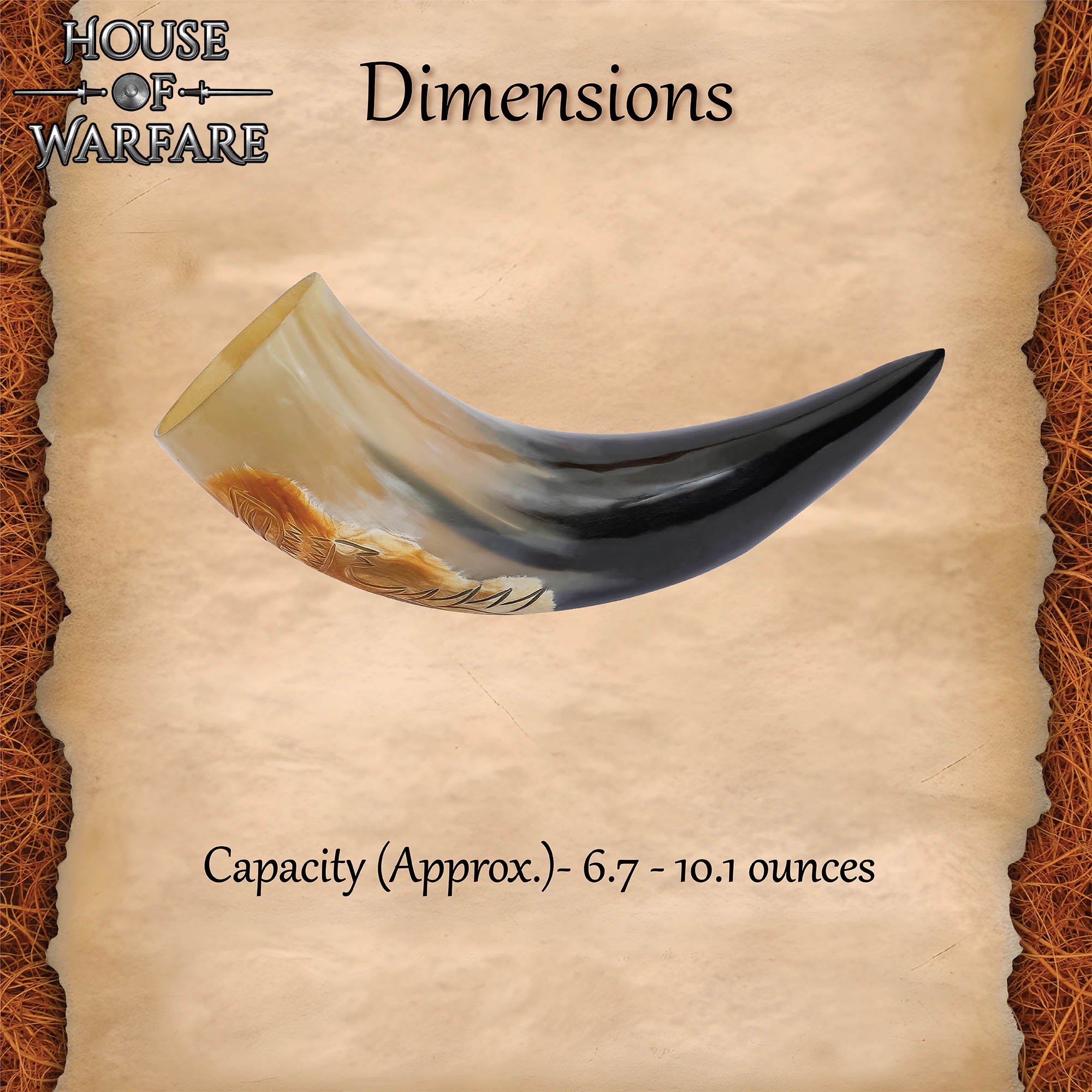 Cuerno para Beber Vikingo Auténtico Fenrir Wolf - Cuerno de Buey Pulido Grabado a Mano - Inspiración Nórdica - Imagen 3