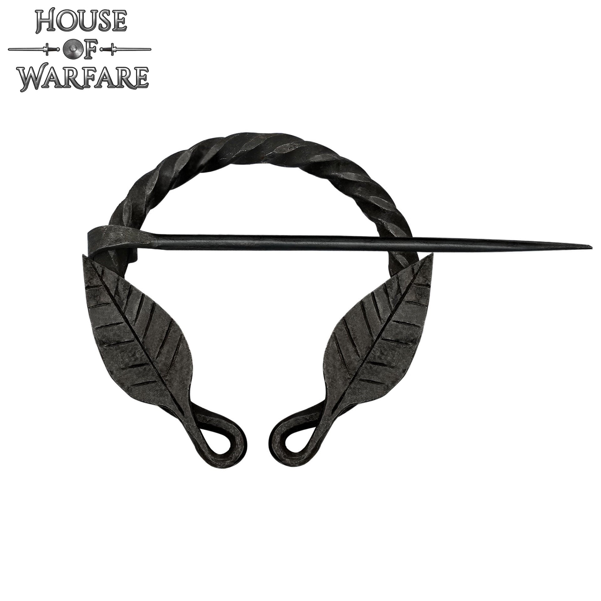 Alfiler de Capa Medieval de Hierro Forjado a Mano con Motivo de Hojas - Broche de Fíbula Estilo Vikingo - Imagen 4