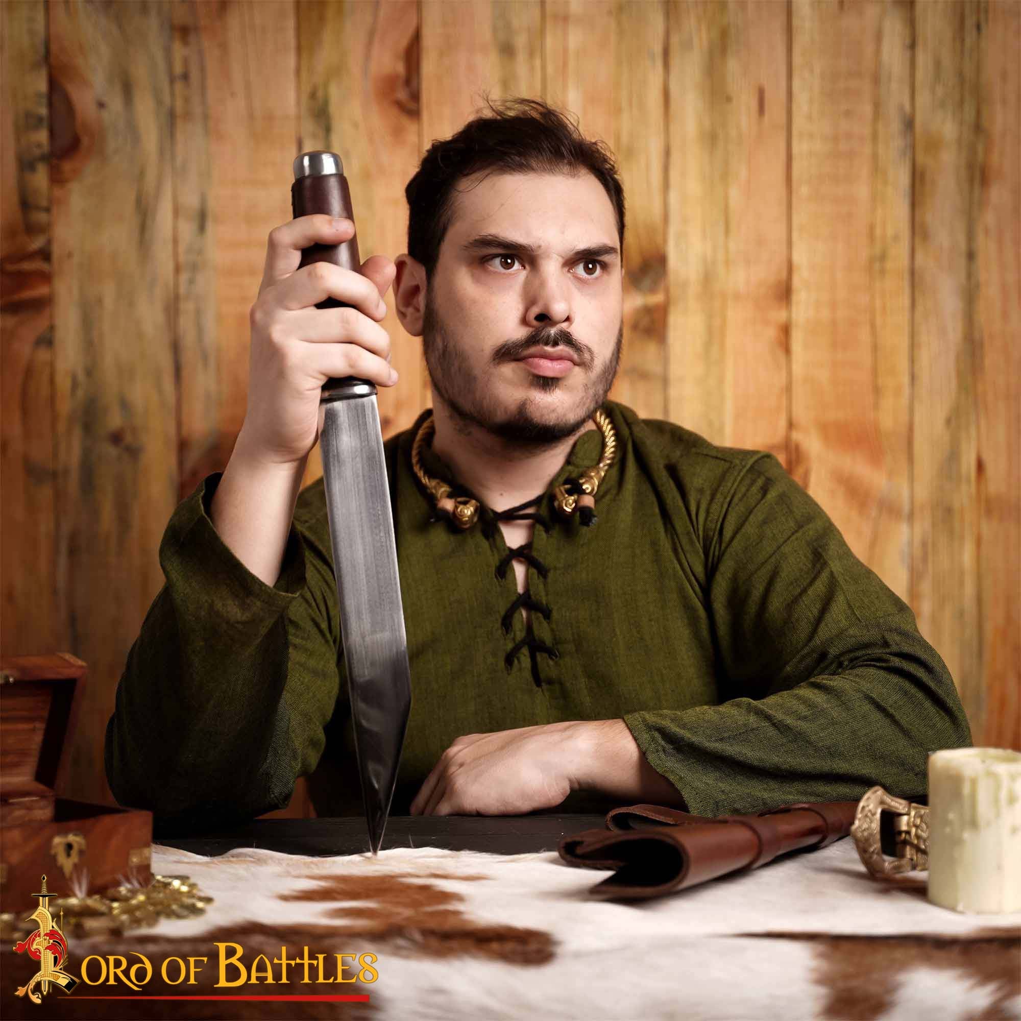 Daga Medieval Seax - Hoja de Acero Al Carbono Forjada a Mano con Funda de Cuero Marrón - Imagen 2