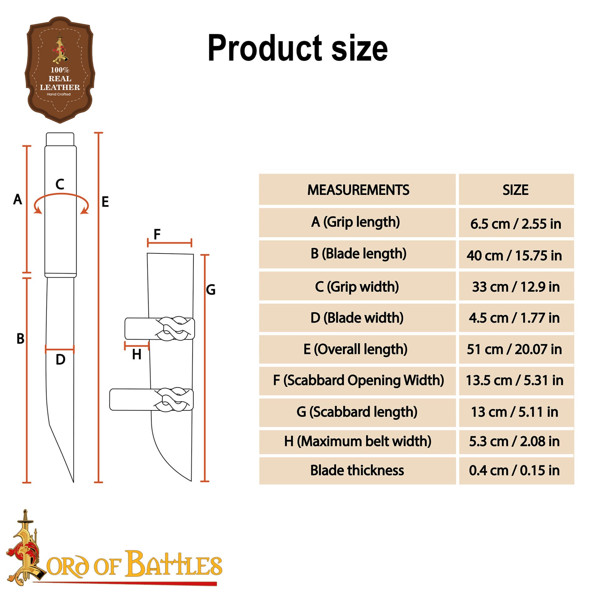 Daga Medieval Seax - Hoja de Acero Al Carbono Forjada a Mano con Funda de Cuero Marrón - Imagen 3