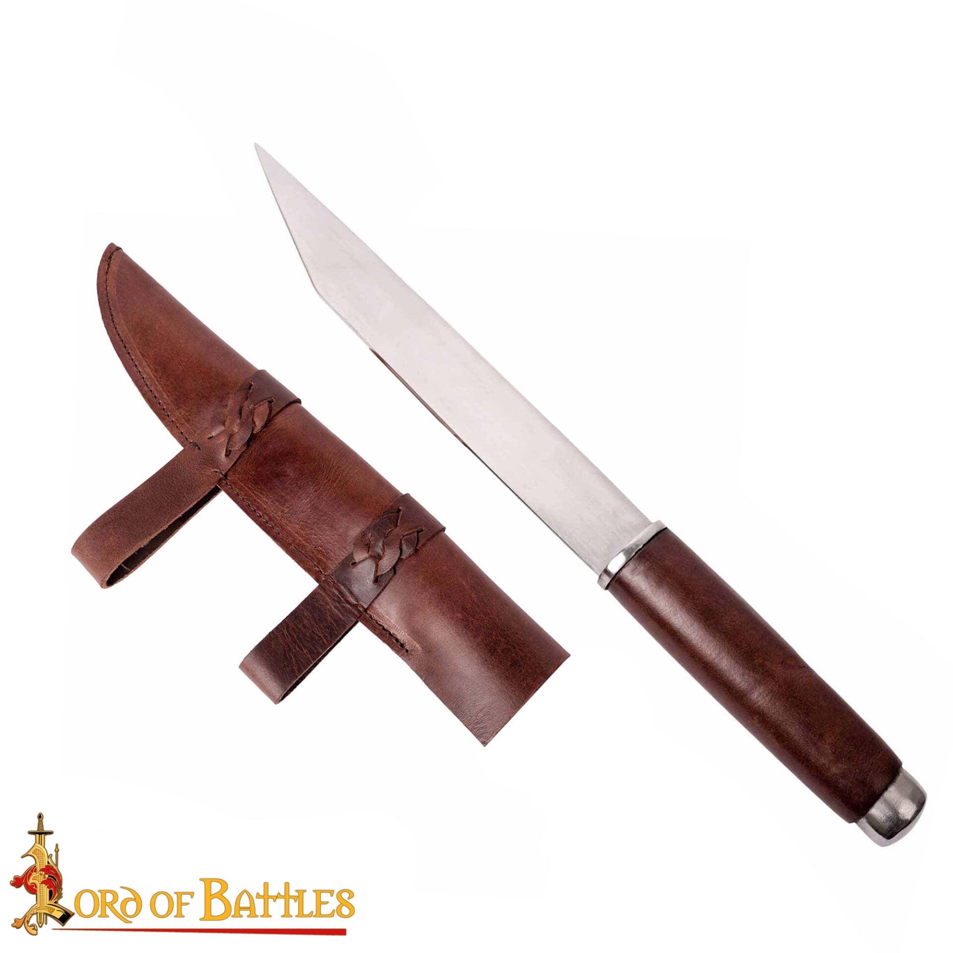 Daga Medieval Seax - Hoja de Acero Al Carbono Forjada a Mano con Funda de Cuero Marrón - Imagen 4