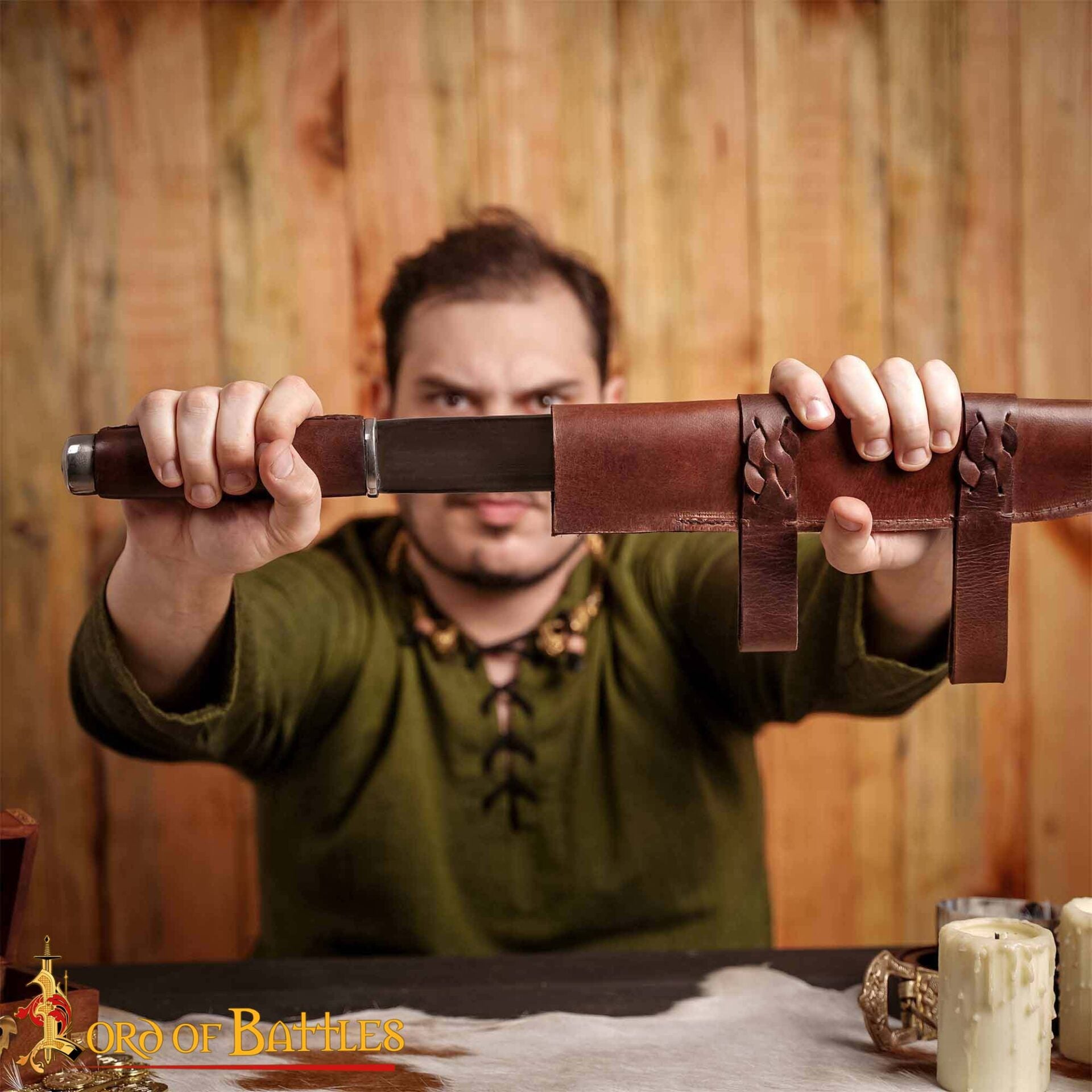 Daga Medieval Seax - Hoja de Acero Al Carbono Forjada a Mano con Funda de Cuero Marrón - Imagen 6