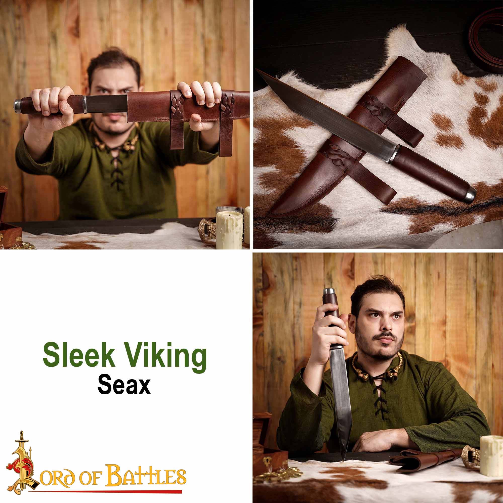 Daga Medieval Seax - Hoja de Acero Al Carbono Forjada a Mano con Funda de Cuero Marrón - Imagen 8