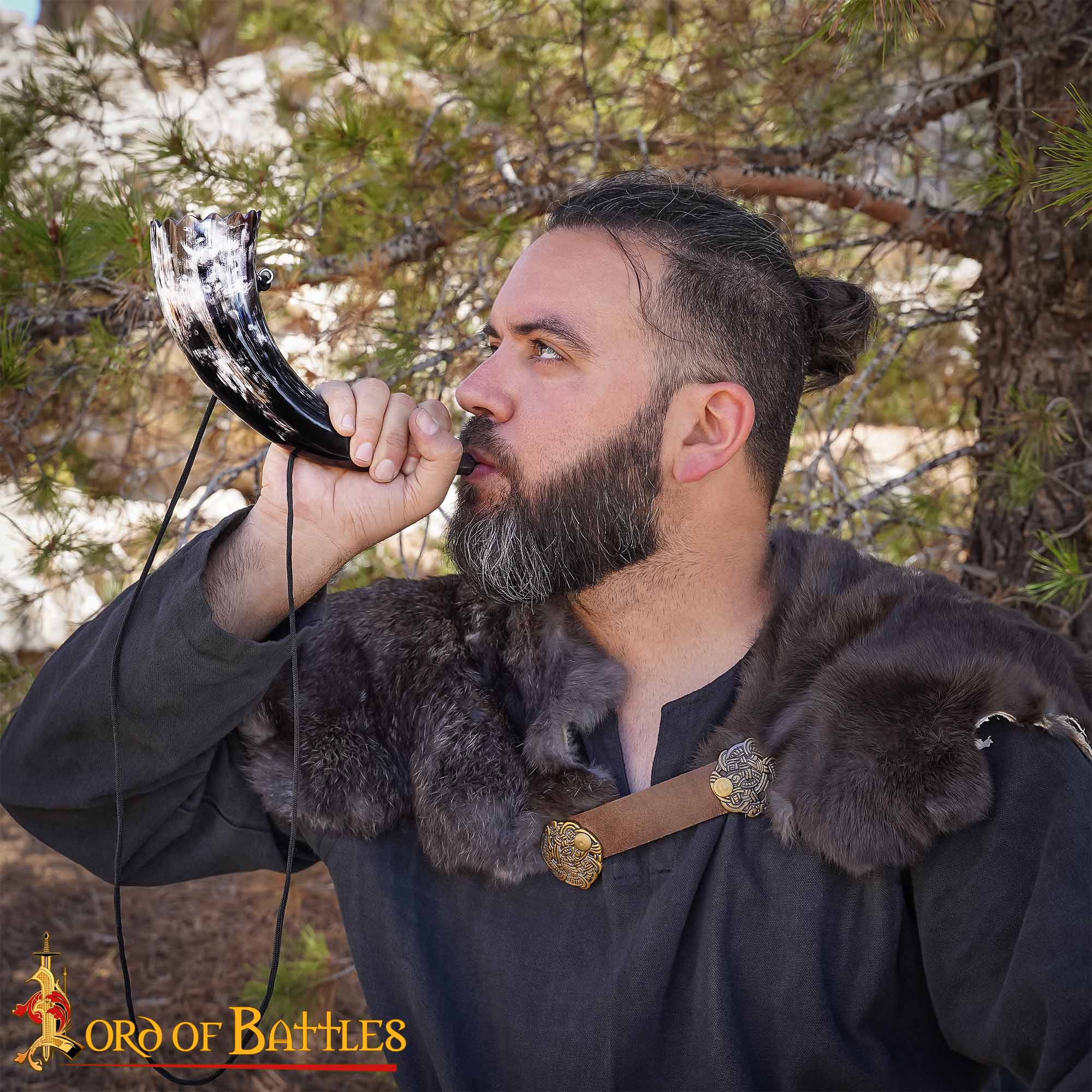 Cuerno Soplador Vikingo Hecho a Mano - Cuerno de Buey Pulido para Caza y Señales con Cuerda de Transporte - Imagen 2