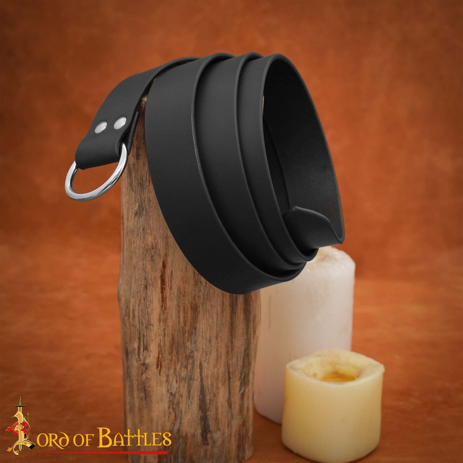 Cinturón Medieval de Cuero Negro con Hebilla de Anillo de Acero - Cuero de Búfalo Genuino 3.3mm, Larp & Accesorio Renacentista - Imagen 2