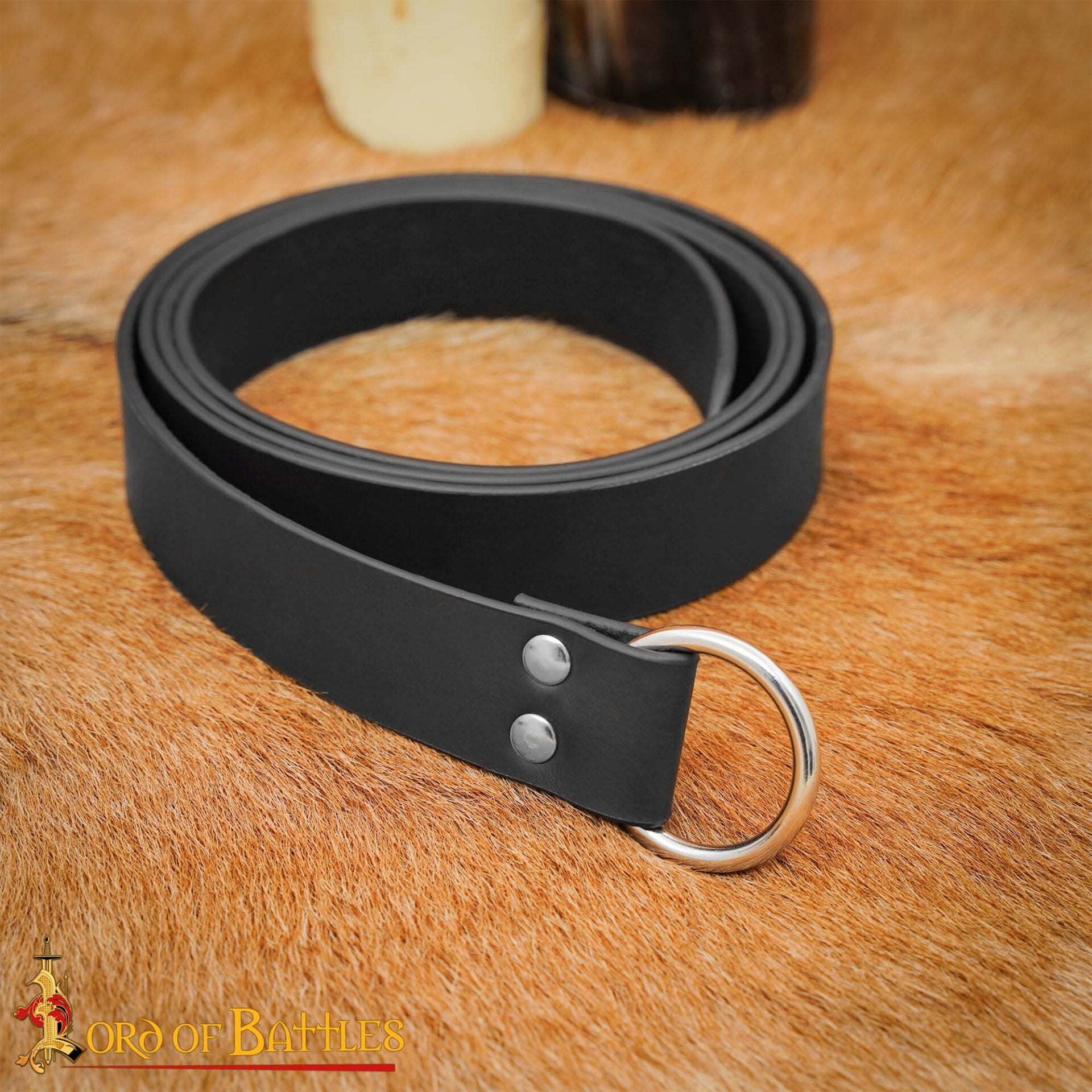 Cinturón Medieval de Cuero Negro con Hebilla de Anillo de Acero - Cuero de Búfalo Genuino 3.3mm, Larp & Accesorio Renacentista - Imagen 7