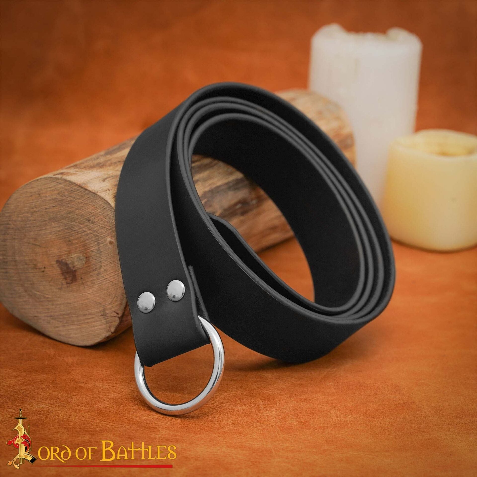 Cinturón Medieval de Cuero Negro con Hebilla de Anillo de Acero - Cuero de Búfalo Genuino 3.3mm, Larp & Accesorio Renacentista - Imagen 1