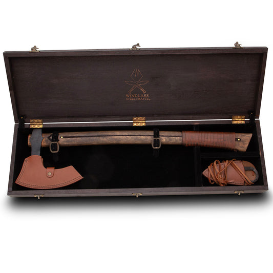 Caja -estuche para Juego de Hacha Barbada Vikinga Othala y cuchillo en caja de madera