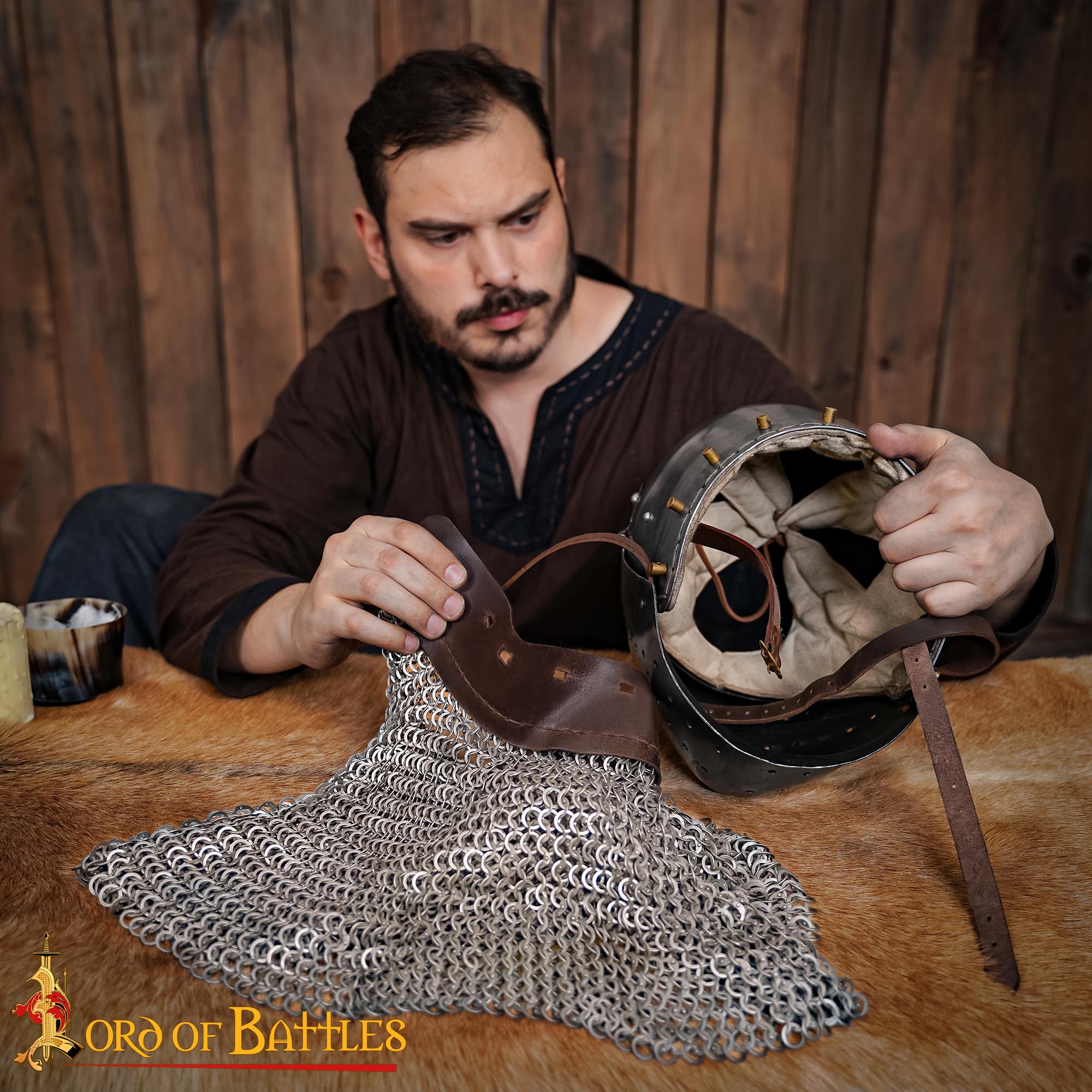 Aventail Medieval - Anillos Planos de Acero Suave, Redondos Remachados con Banda de Cuero Natural | 9mm 17g - Imagen 2