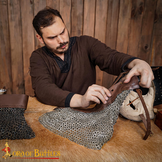 Aventail Medieval - Anillos Planos de Acero Suave, Redondos Remachados con Banda de Cuero Natural | 9mm 17g - Imagen 10