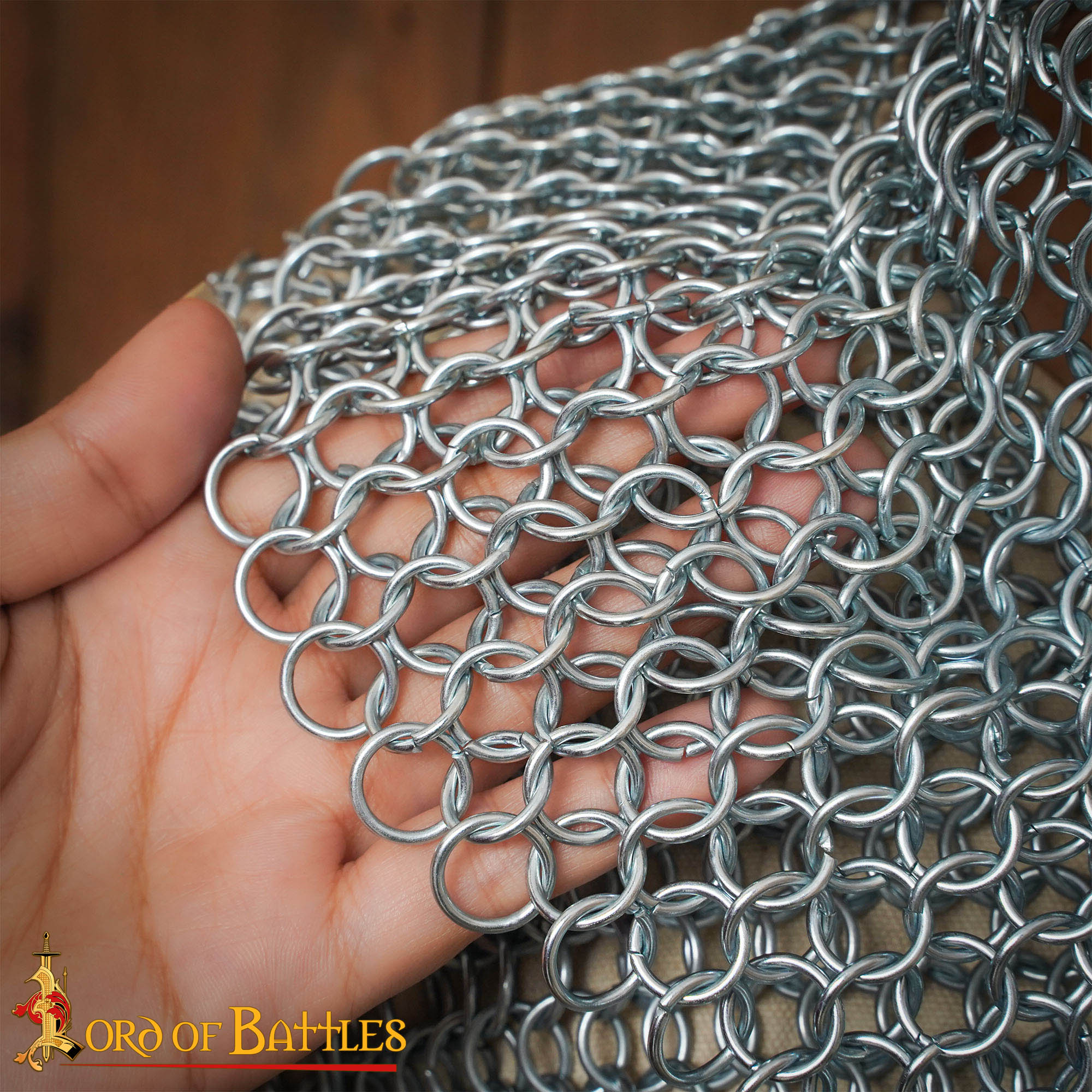 Camisa Medieval de Cota de Malla para Niños con Cofia - Medias Mangas | 10mm Butted Rings, 16 Gauge Mild Steel, Zinc-plated - Imagen 2