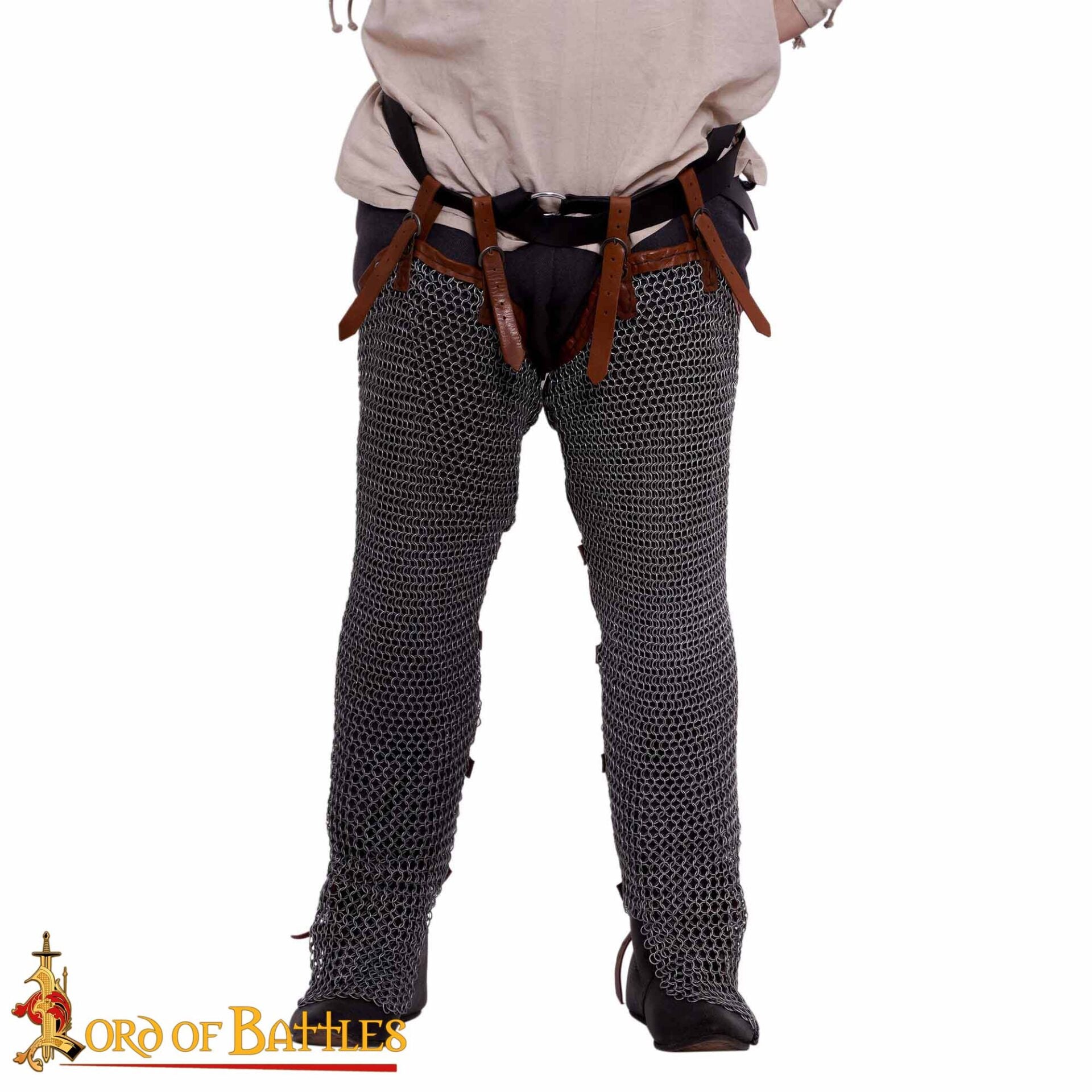 Chainmail Leggings Chausses 9 Mm 16 Gauge High Tensile Butted Rings With Leather Straps - Imagen 4