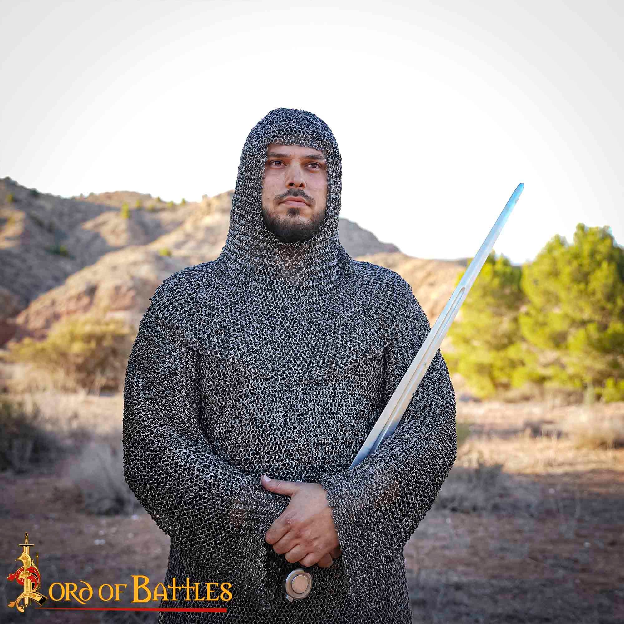 Cofia de Cota de Malla de Acero Dulce del Siglo Xiii Anillos Redondos Remachados de 8 Mm (calibre 18) - Imagen 1