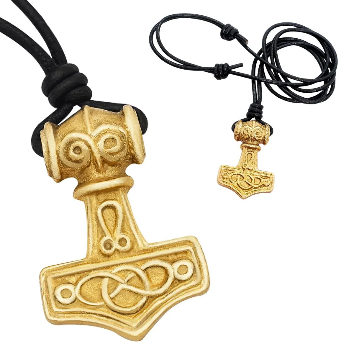 Colgante Mjolnir con Cordón de Cuero - Latón, Martillo de Thor