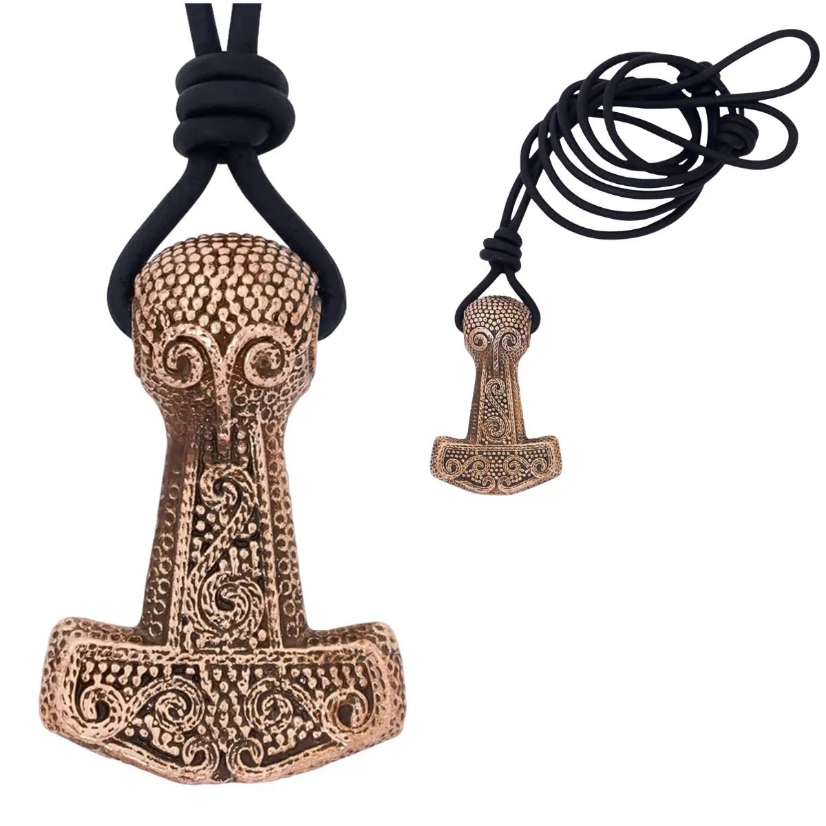 Colgante Mjölnir de Bronce Macizo de la Era Vikinga con Cordón de Cuero Ajustable