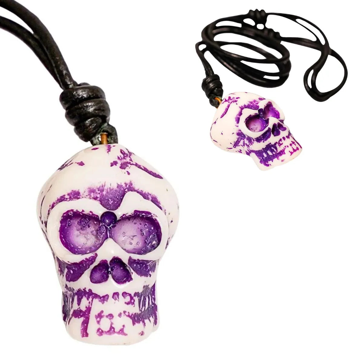 Colgante de Calavera de Hueso de Buey Pulido con Cordón de Cuero Auténtico - Amuleto Medieval Tallado a Mano