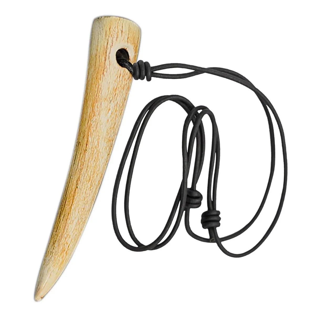 Collar Colgante Cuerno Vikingo con Cordón de Cuero Ajustable - 4 Cuerno Natural Pulido