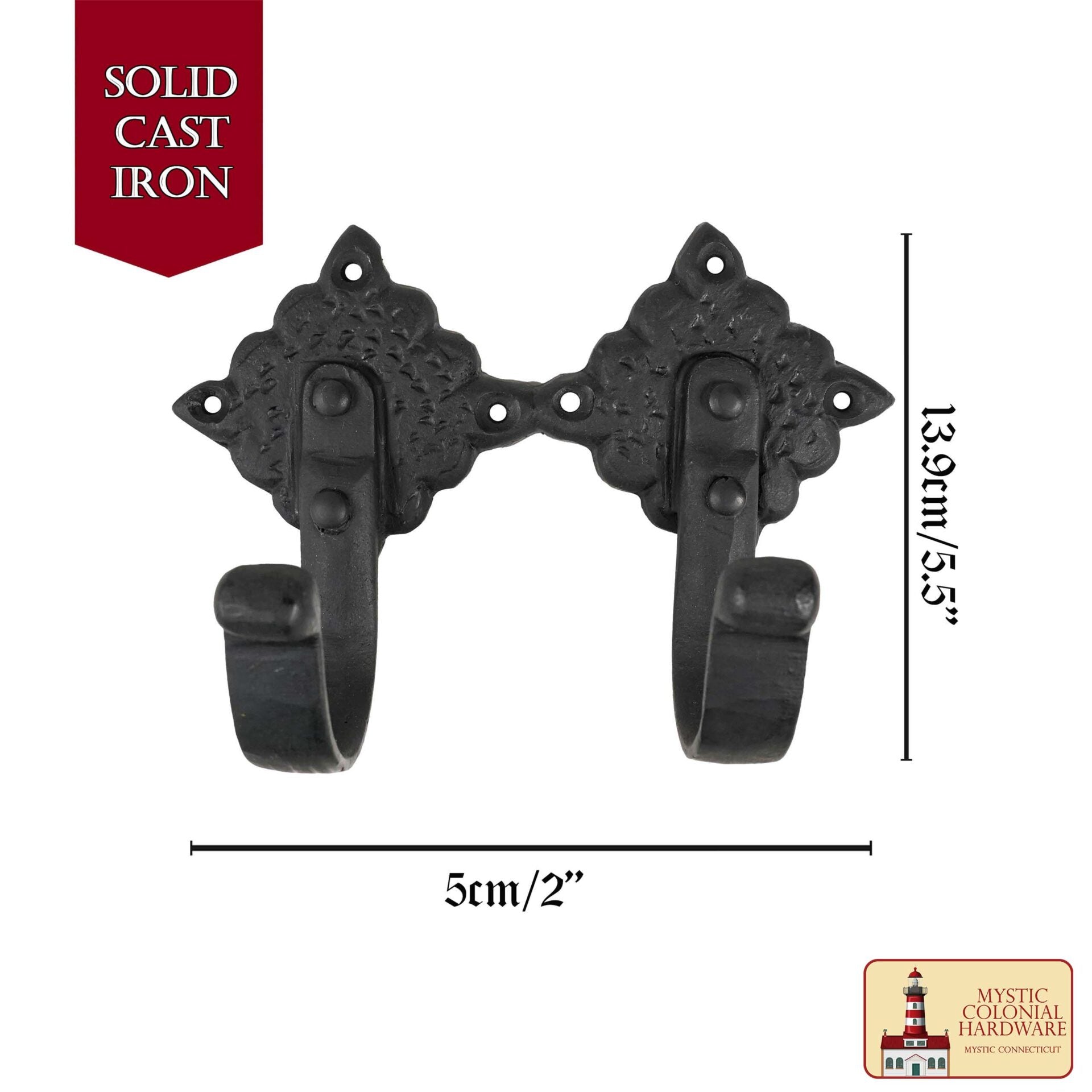 Ganchos de Pared Rústicos de Hierro Fundido - Ganchos Retro para Abrigos, Bolsos, Toallas, Albornoces, Sombreros y Más - Herrajes de Pared Vintage Negros - Imagen 3