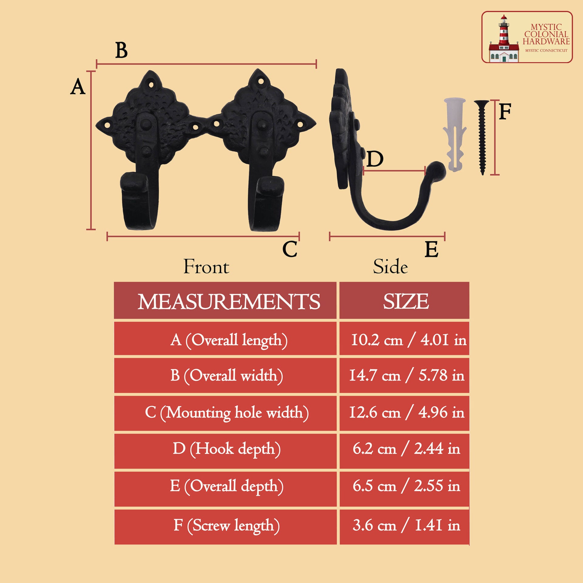 Colonial Wrought Iron Wall Hooks - Juego de 2 Ganchos Negros Decorativos Forjados a Mano - Imagen 2