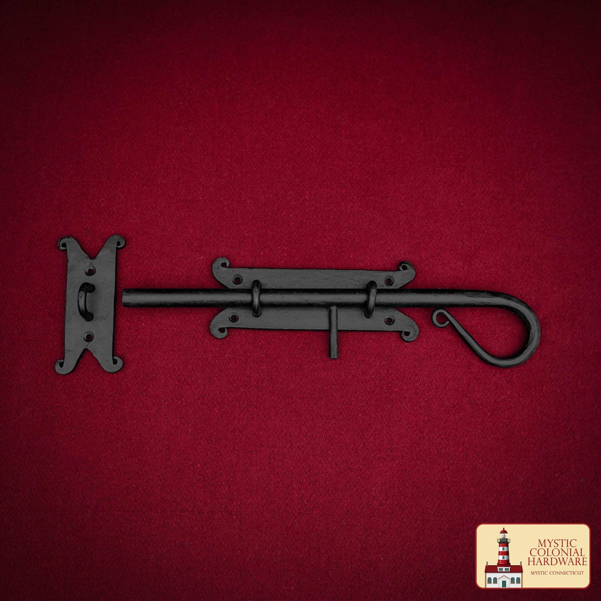 Pestillo Corredizo de Hierro Fundido Negro - Pestillo Rústico para Puertas, Puertas de Granero, Cobertizos y Armarios - Cerradura Primitiva para Puerta de Hierro Negro de Mystic Colonial Hardware - Imagen 1