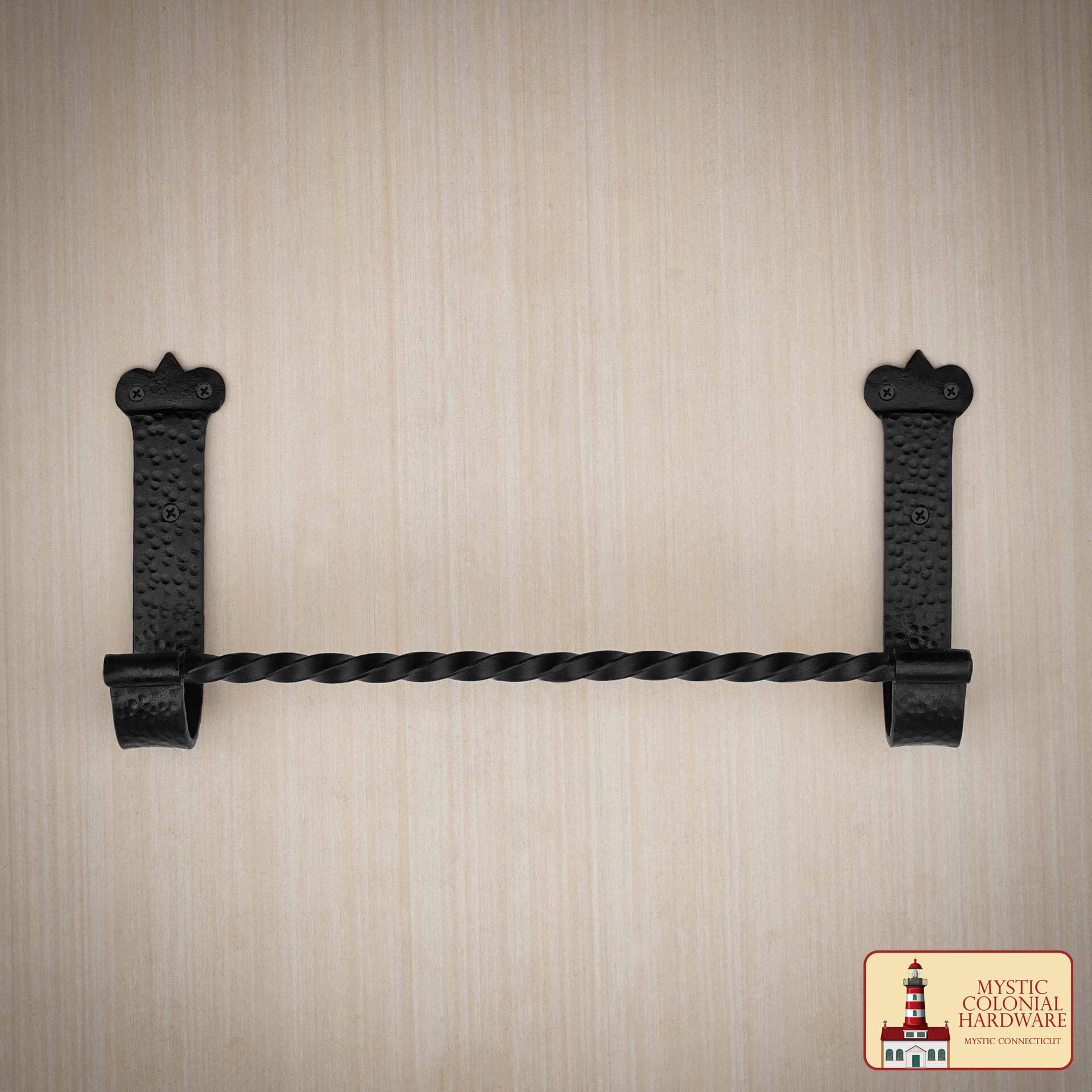Mystic Colonial Hardware Rustic Twist Iron Bar - Toallero de Baño Negro Forjado a Mano con Soportes de Montaje Martillados - Imagen 2